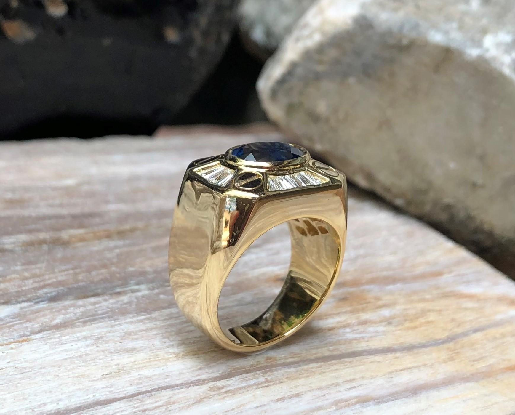 Bague en or 18 carats avec saphir bleu et diamant en vente 5