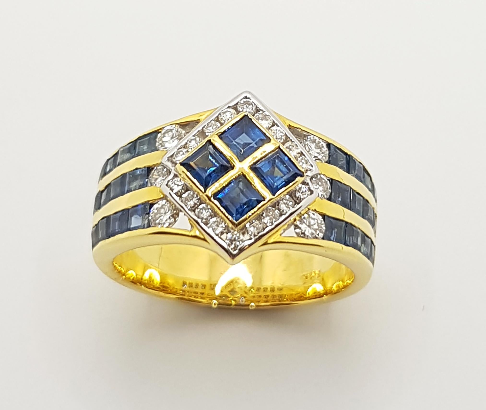 Blue Sapphire with Diamond Ring Set in 18 Karat Gold Settings For Sale 5