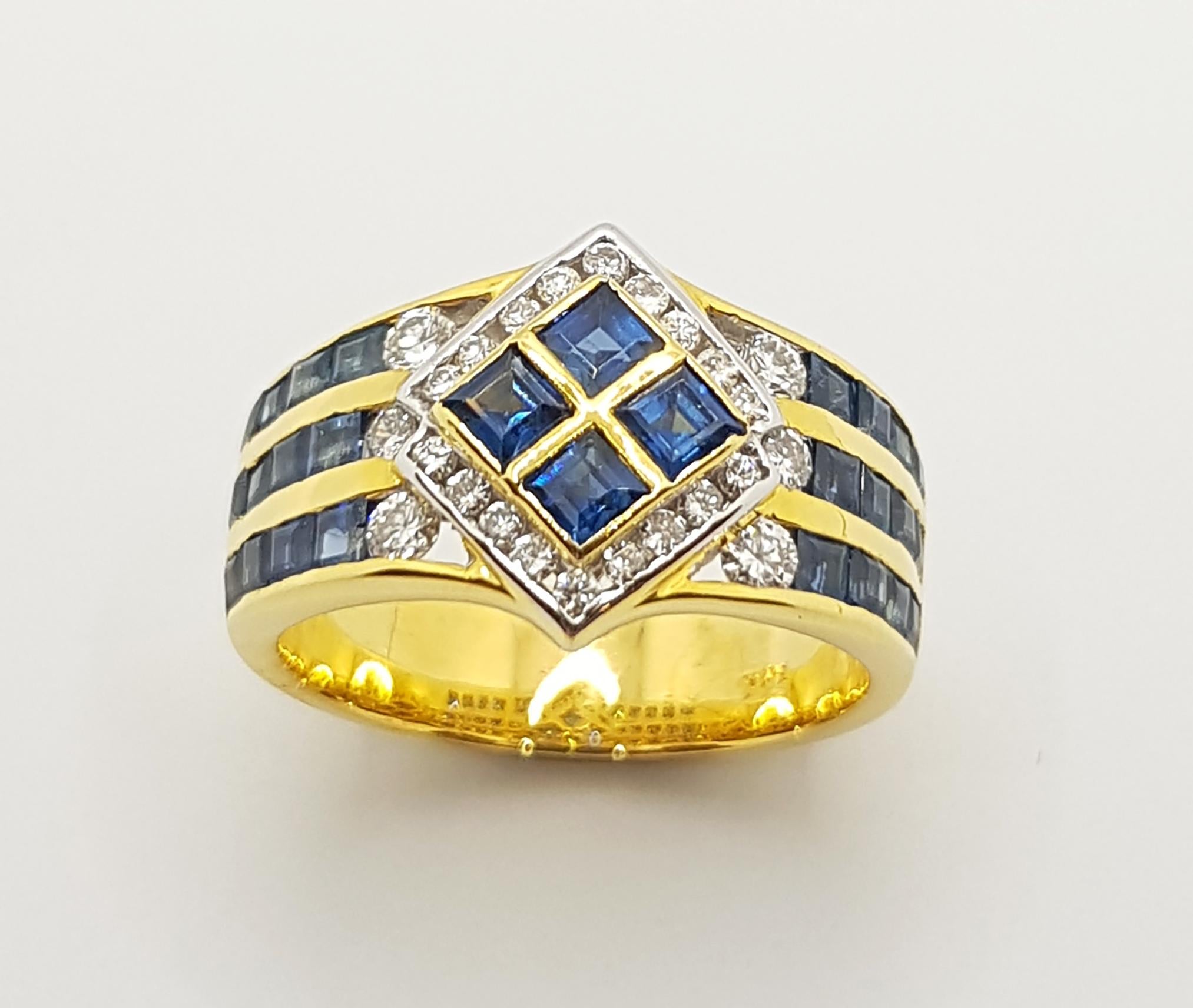 Saphir bleu  Bague avec diamant serti dans des montures en or 18 carats en vente 5