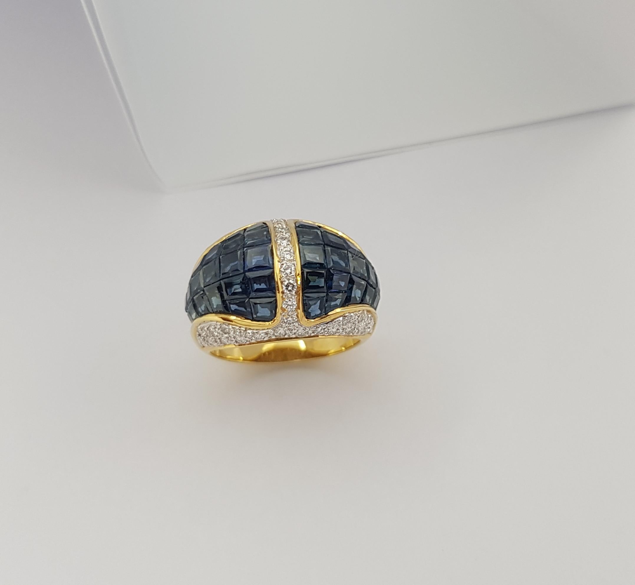 Blue Sapphire with Diamond Ring set in 18 Karat Gold Settings For Sale 5