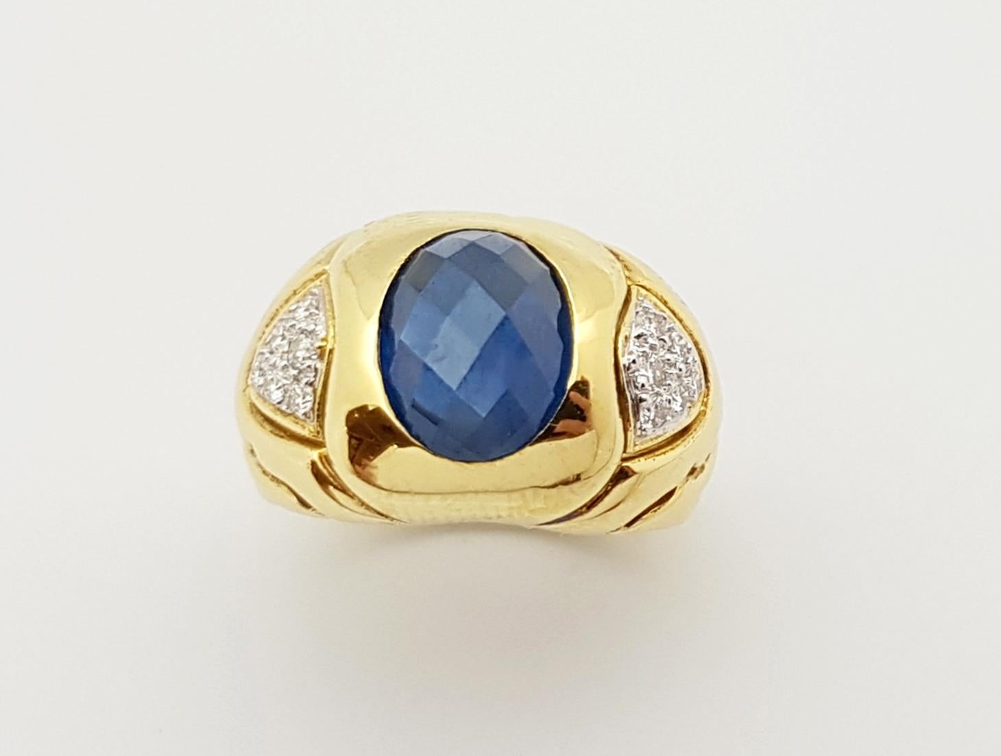 Anello con zaffiro blu e diamante con montatura in oro 18 carati in vendita 5