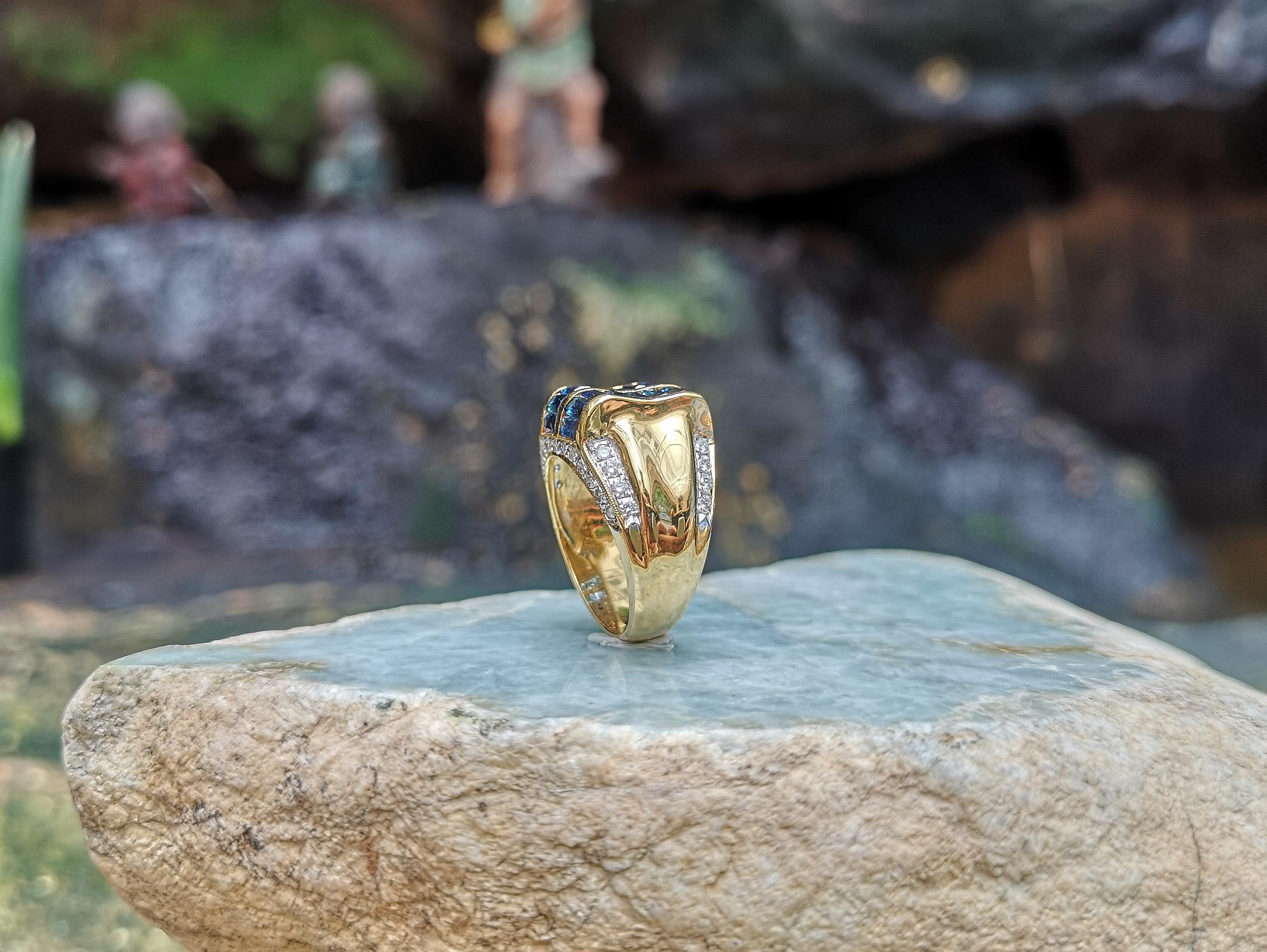 Bague en or 18 carats avec saphir bleu et diamant en vente 6