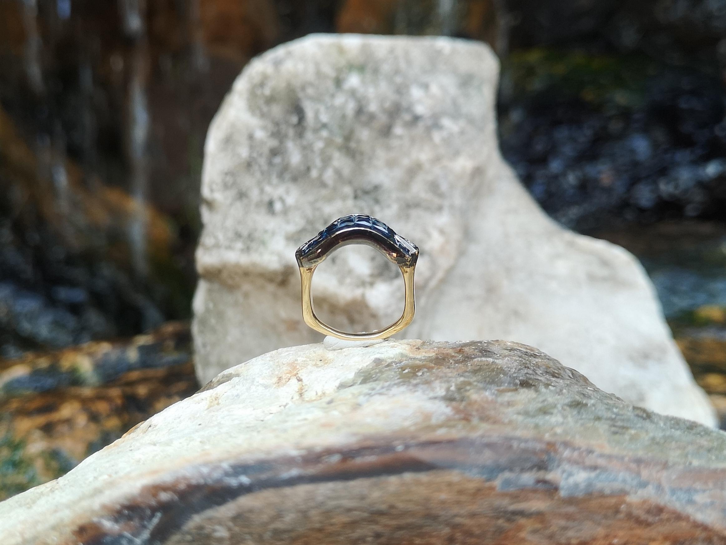 Anillo Zafiro Azul con Diamantes Engastado en Oro de 18 Kilates en venta 6