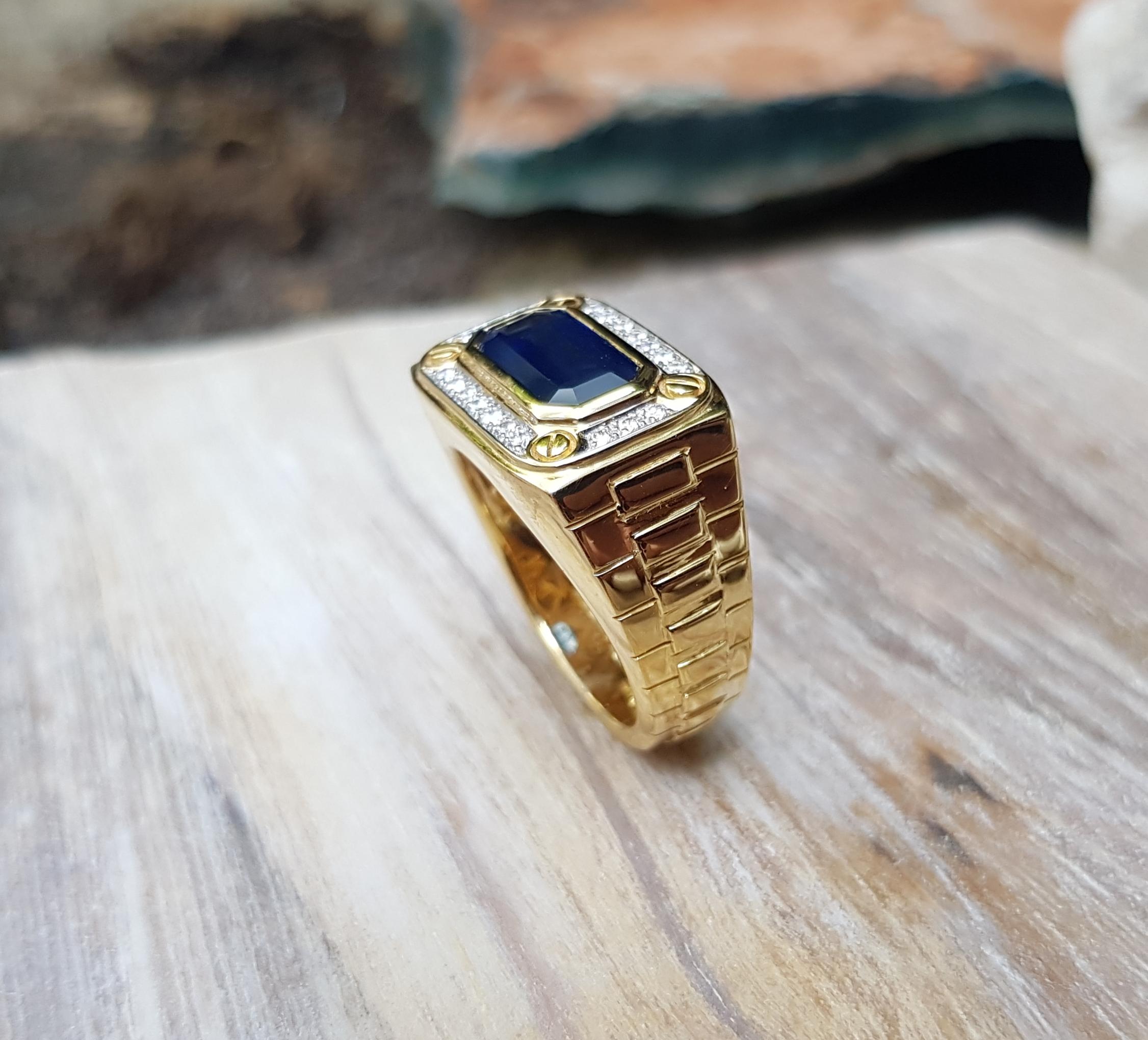 Blauer Saphir mit Diamantring aus 18 Karat Gold in Fassungen im Angebot 6