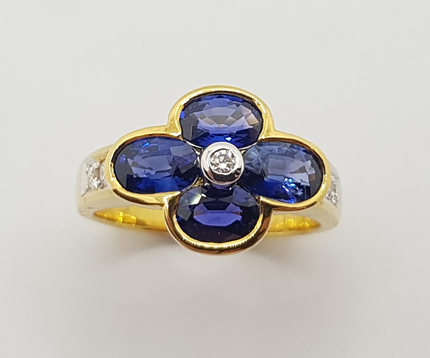 Bague en saphir bleu et diamants sertis en or 18 carats en vente 6