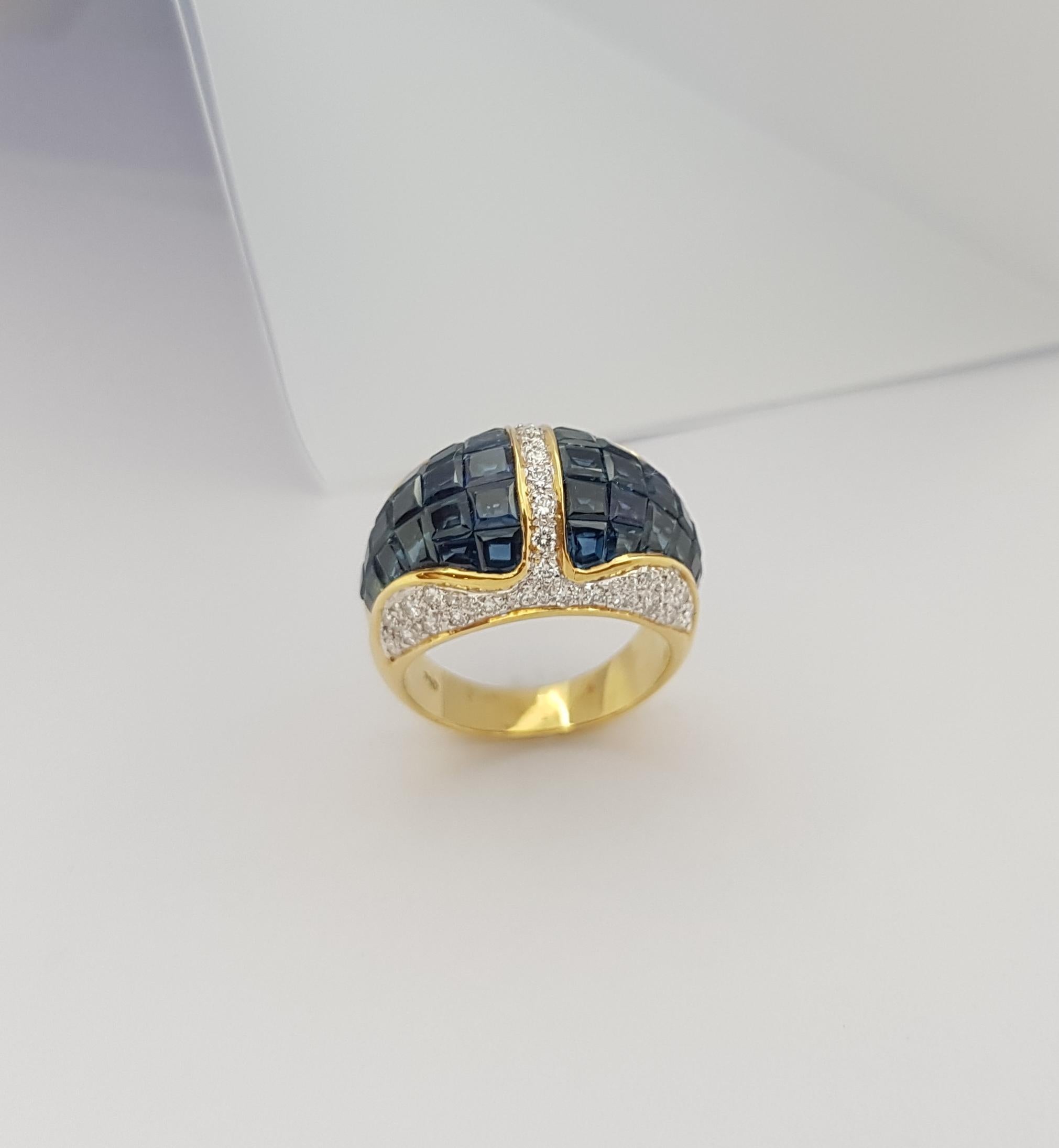 Blue Sapphire with Diamond Ring set in 18 Karat Gold Settings For Sale 6