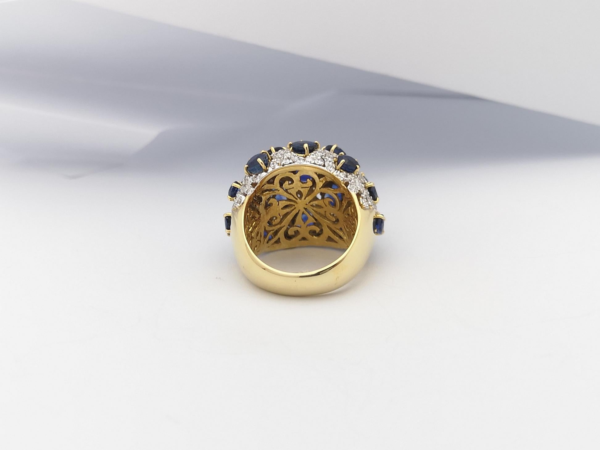 Bague en saphir bleu et diamants sertis en or 18 carats en vente 6