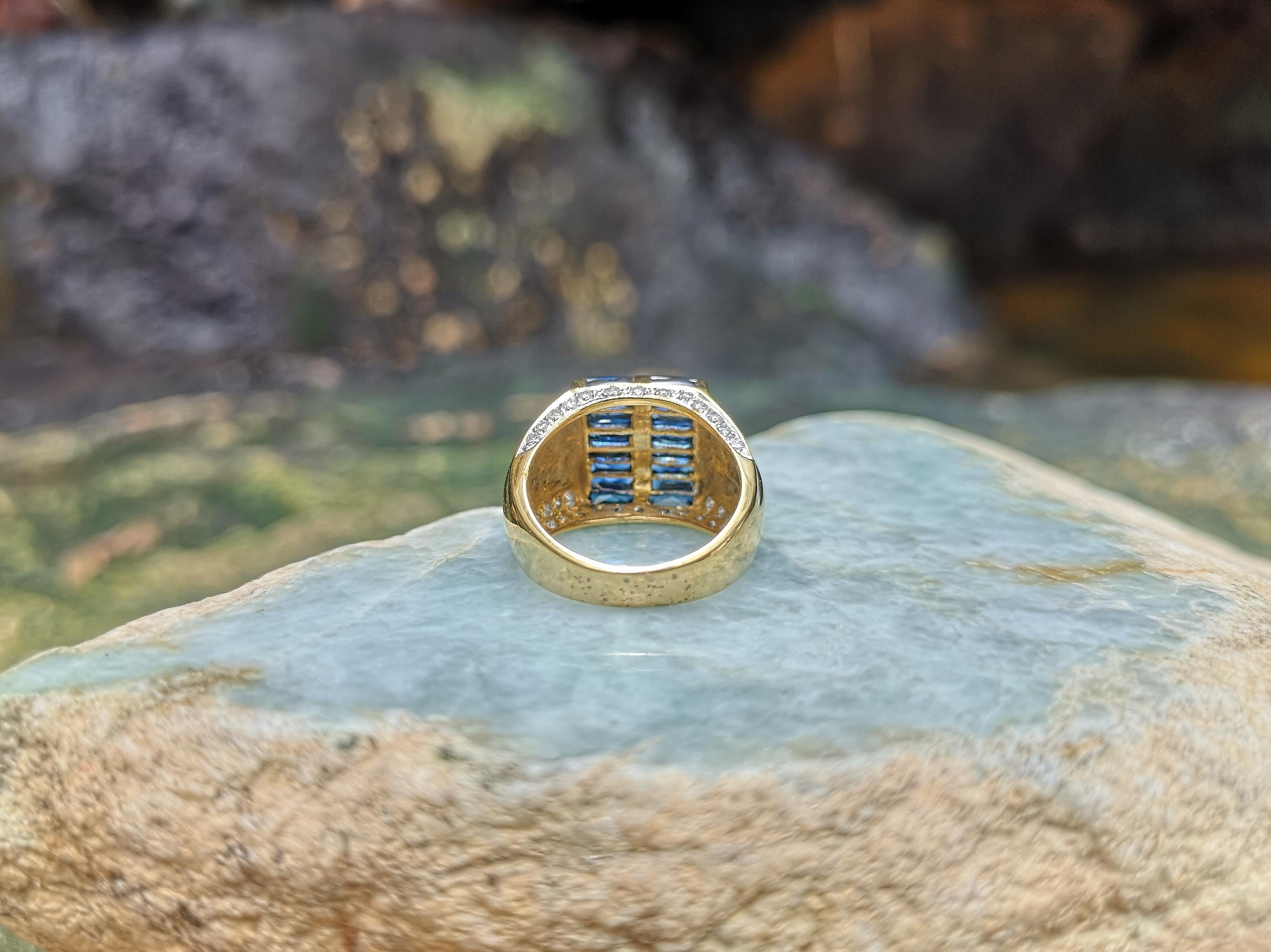 Bague en or 18 carats avec saphir bleu et diamant en vente 7