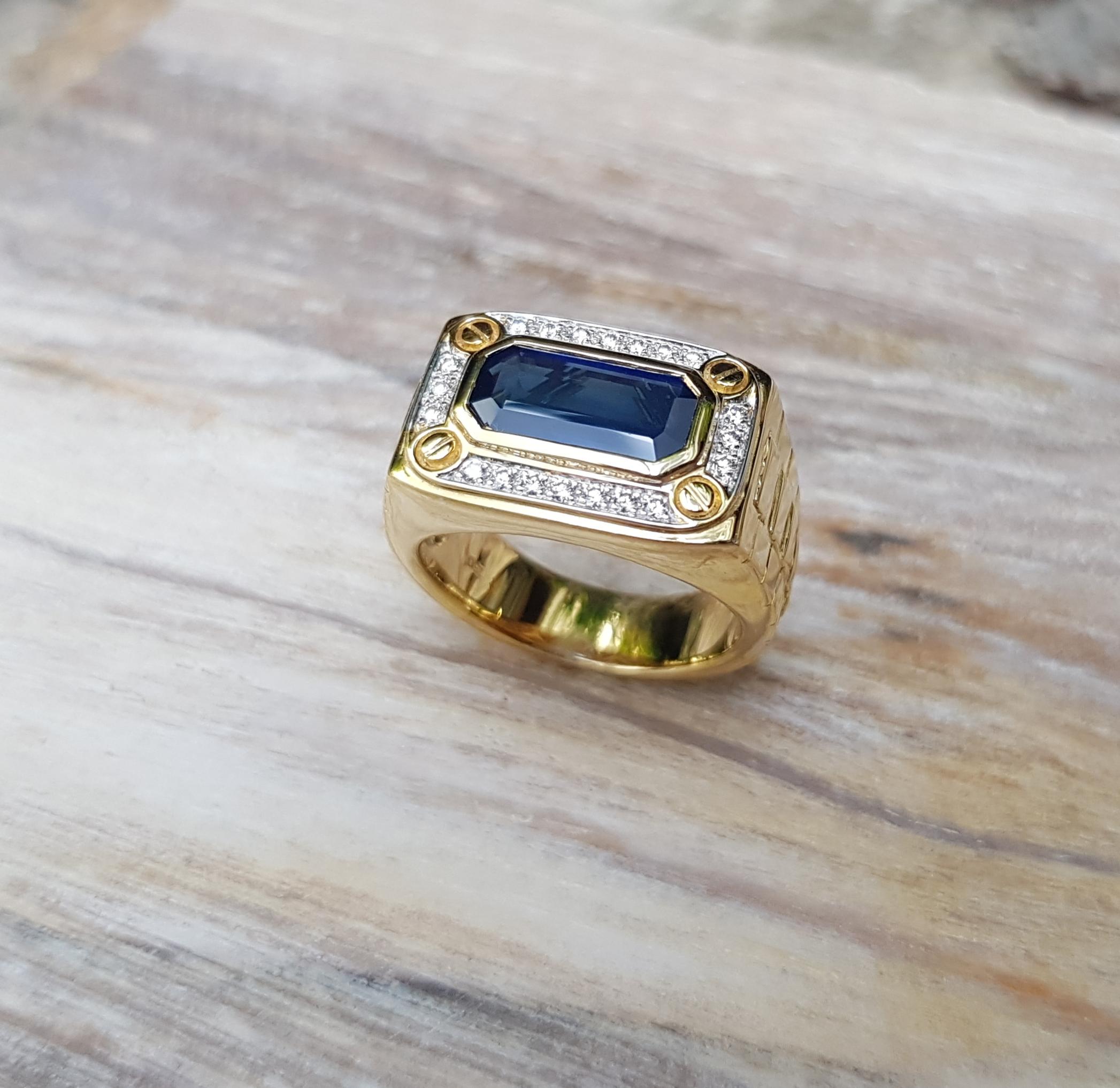 Blauer Saphir mit Diamantring aus 18 Karat Gold in Fassungen im Angebot 7