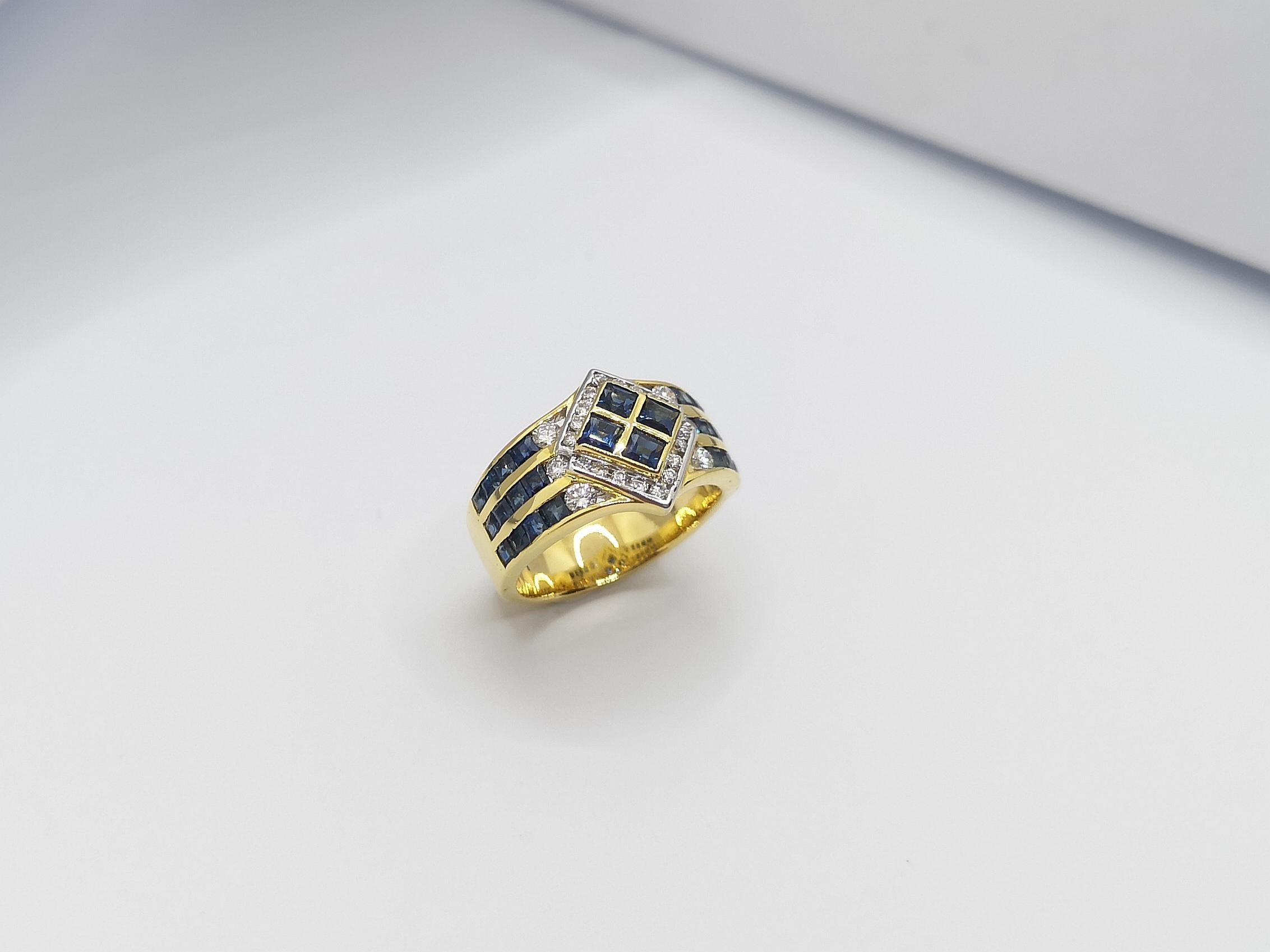 Saphir bleu  Bague avec diamant serti dans des montures en or 18 carats en vente 7