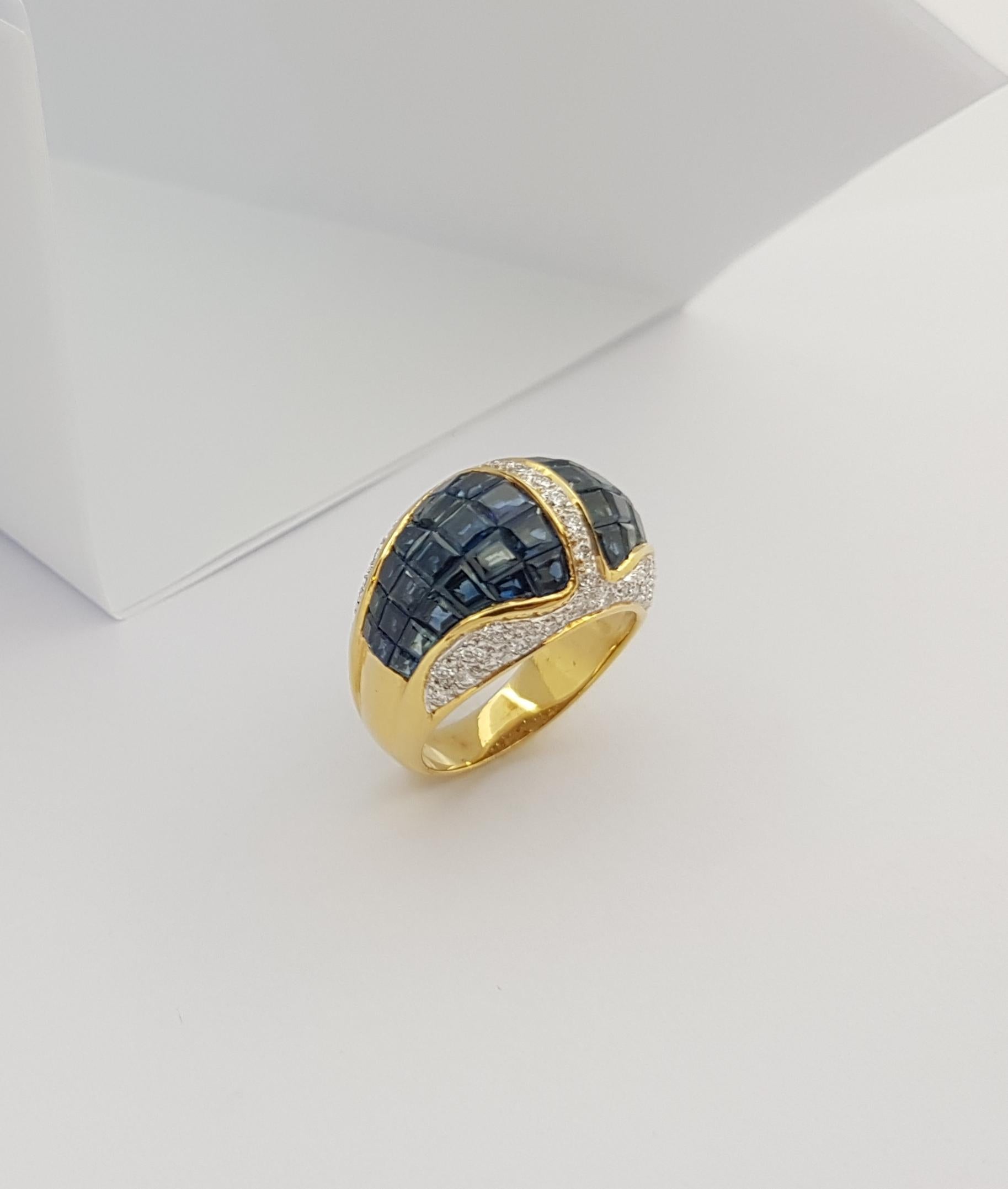 Blue Sapphire with Diamond Ring set in 18 Karat Gold Settings For Sale 7
