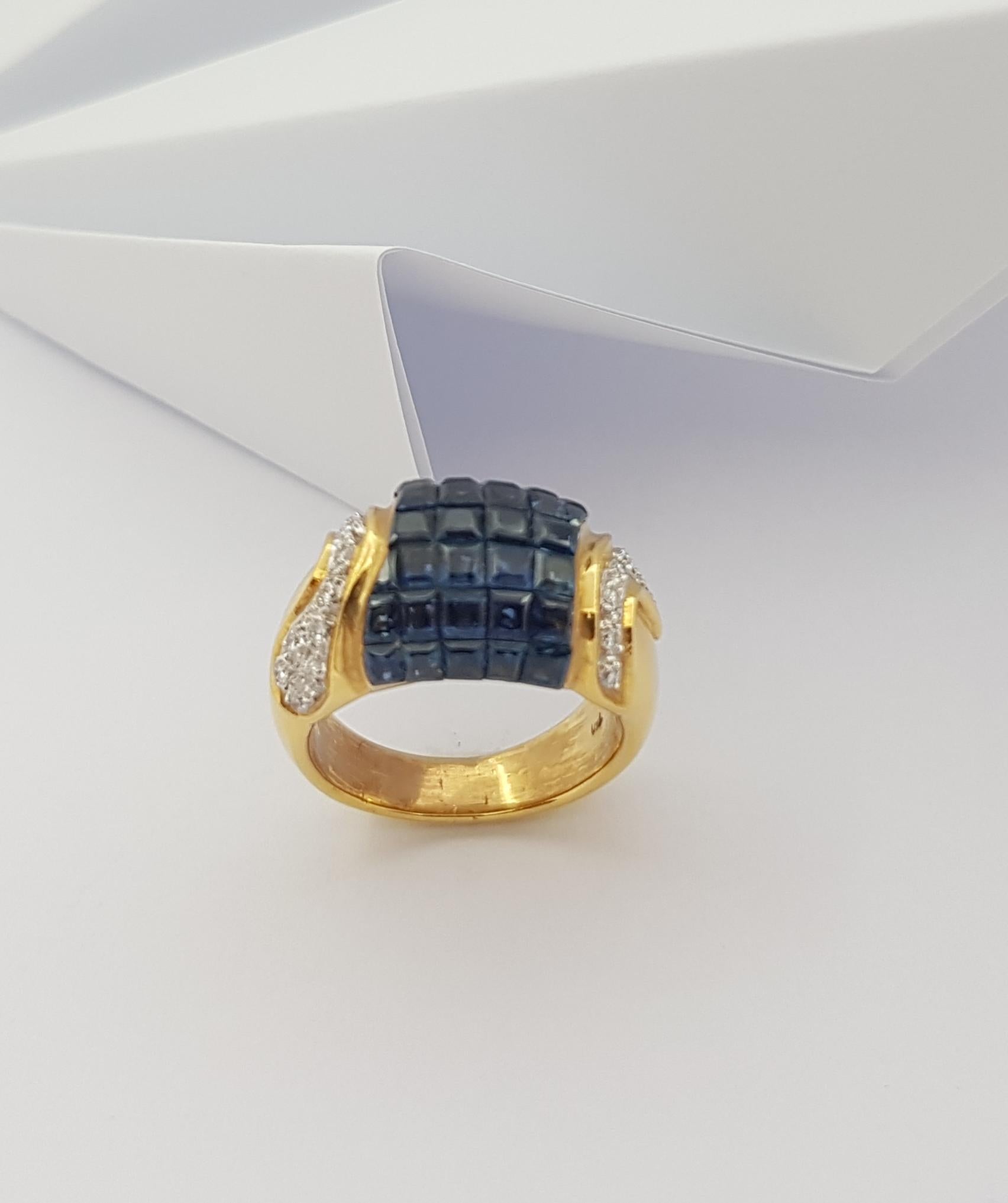 Blue Sapphire with Diamond Ring Set in 18 Karat Gold Settings For Sale 7