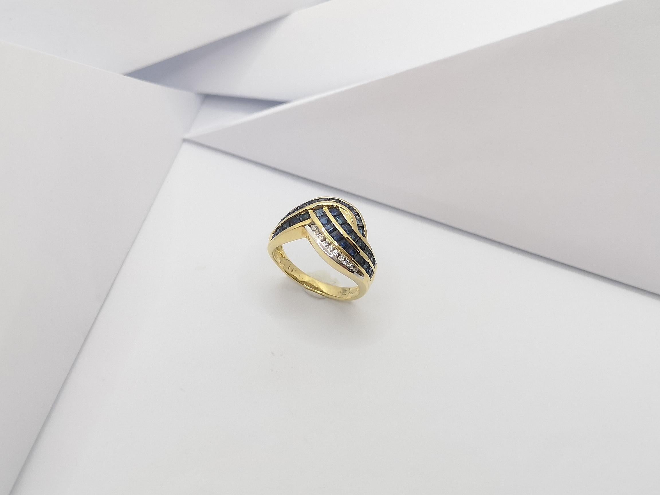 Bague en or 18 carats avec saphir bleu et diamant en vente 8