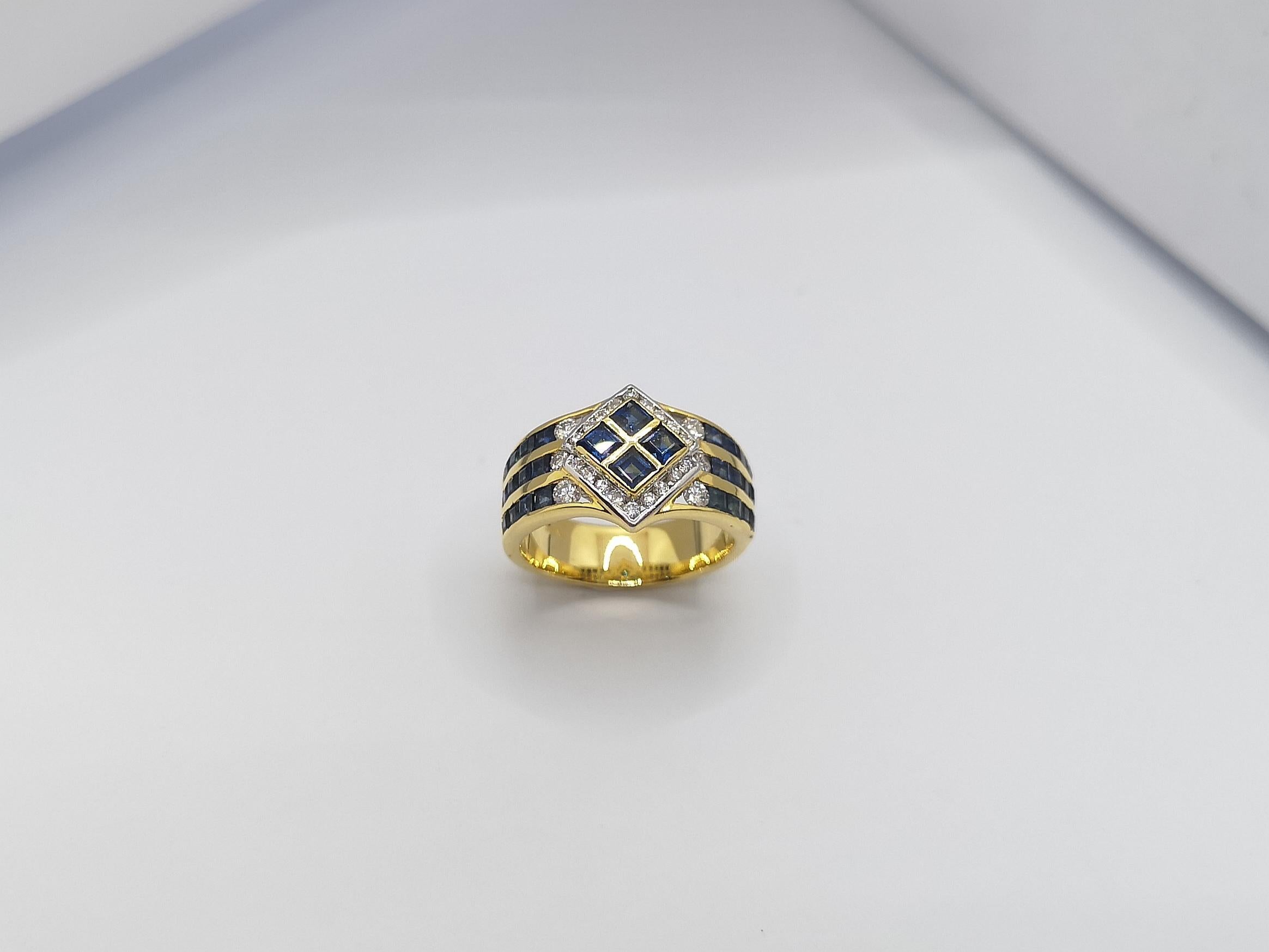 Saphir bleu  Bague avec diamant serti dans des montures en or 18 carats en vente 8