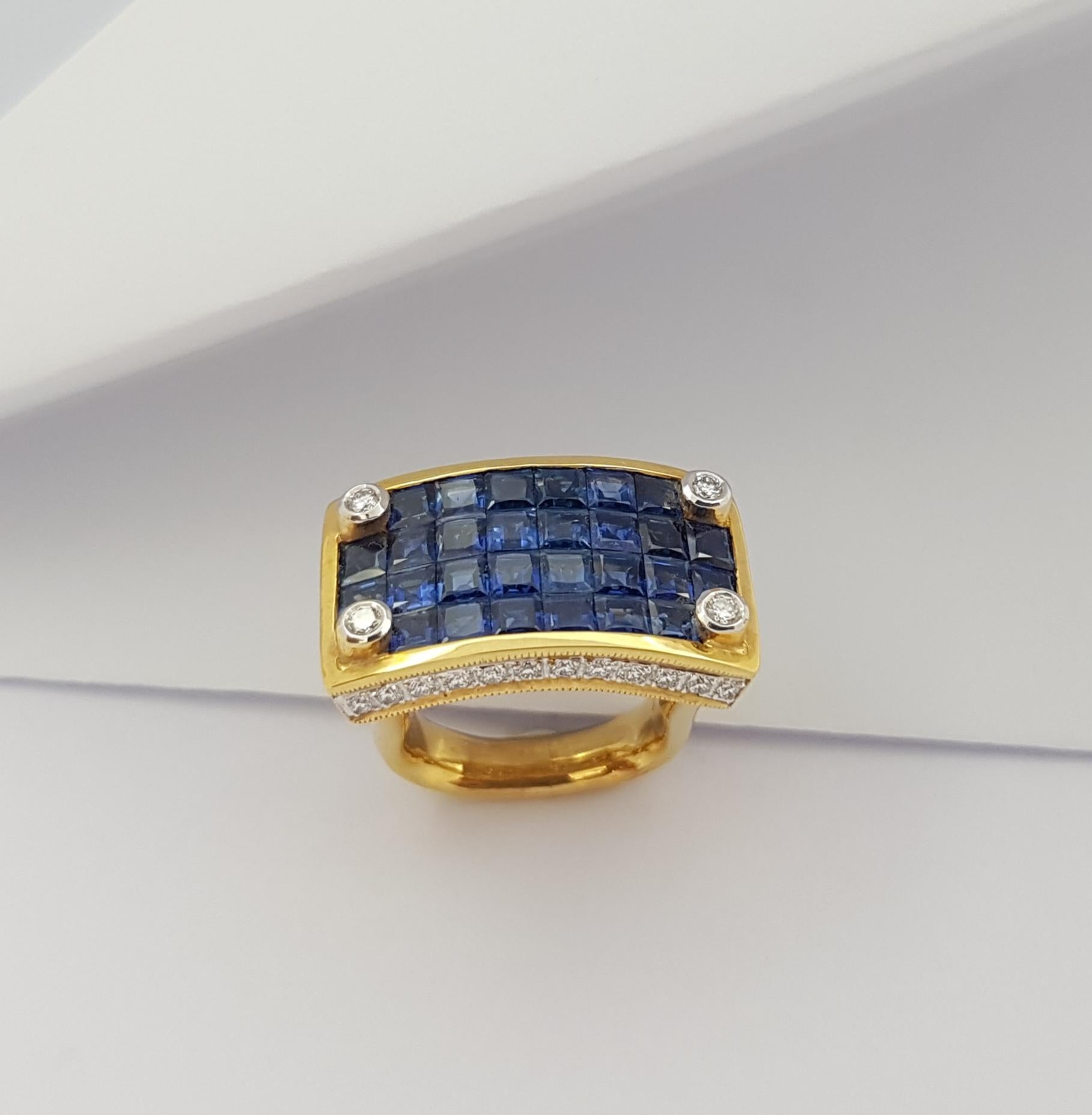 Blue Sapphire with Diamond Ring Set in 18 Karat Gold Settings For Sale 5