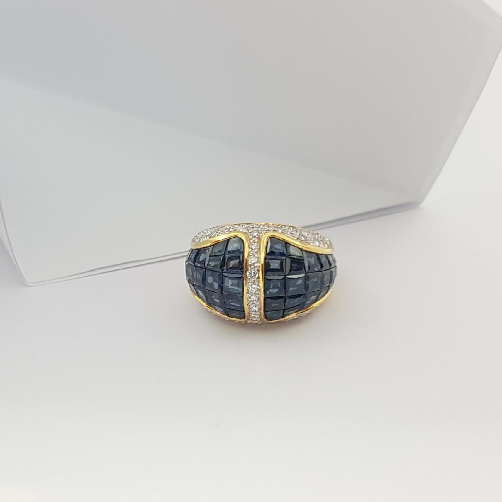Blue Sapphire with Diamond Ring set in 18 Karat Gold Settings For Sale 8