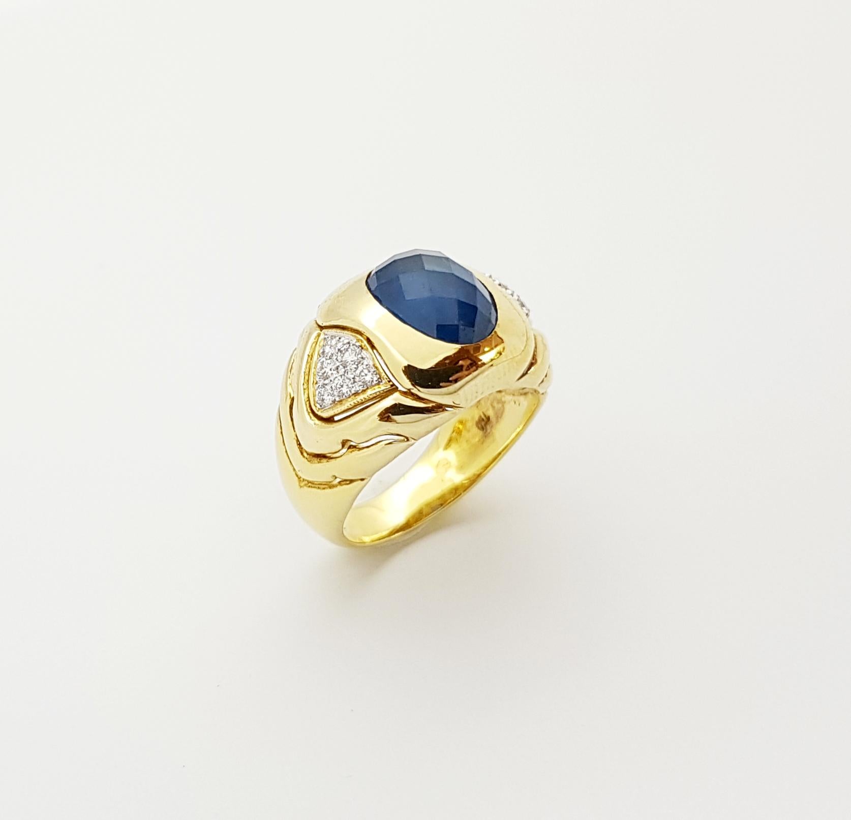 Anello con zaffiro blu e diamante con montatura in oro 18 carati in vendita 8