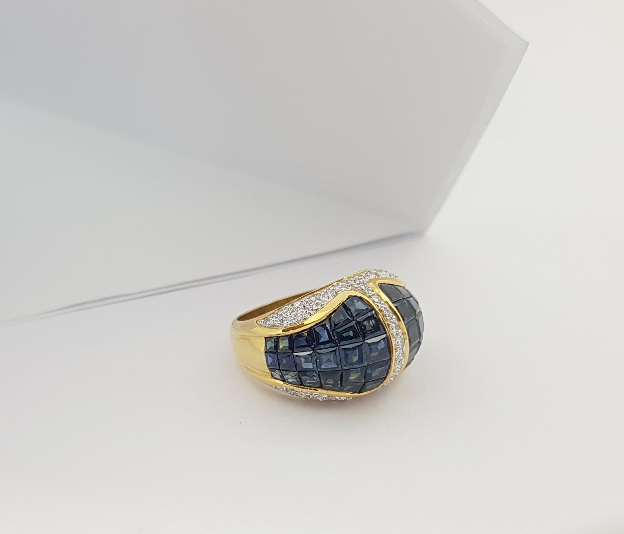 Blue Sapphire with Diamond Ring set in 18 Karat Gold Settings For Sale 9