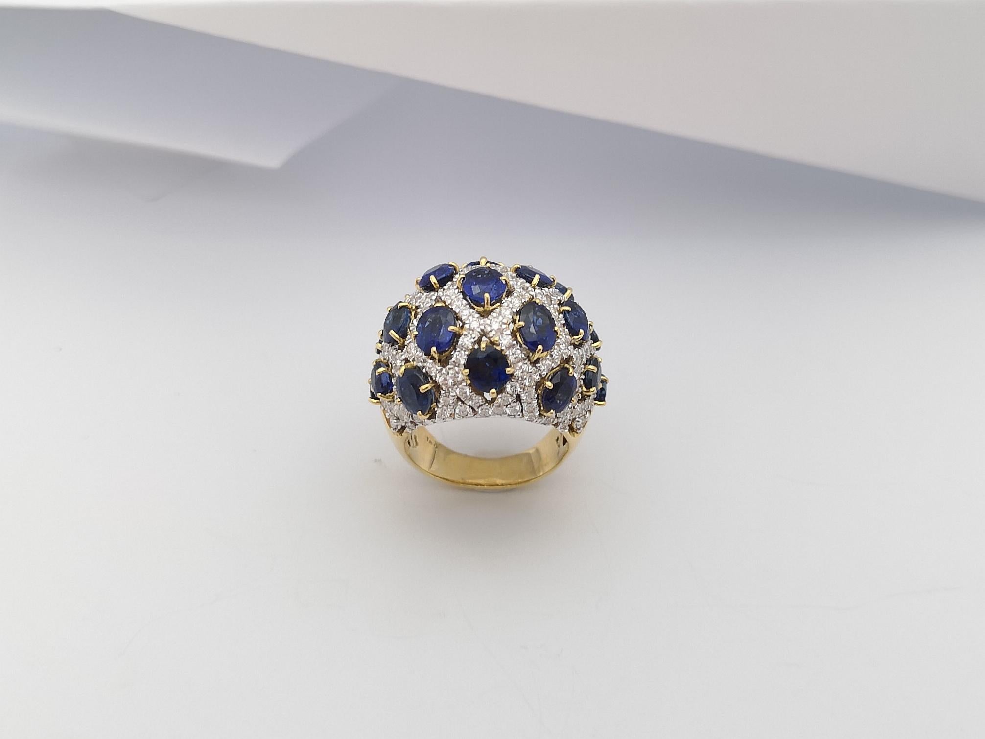 Bague en saphir bleu et diamants sertis en or 18 carats en vente 9