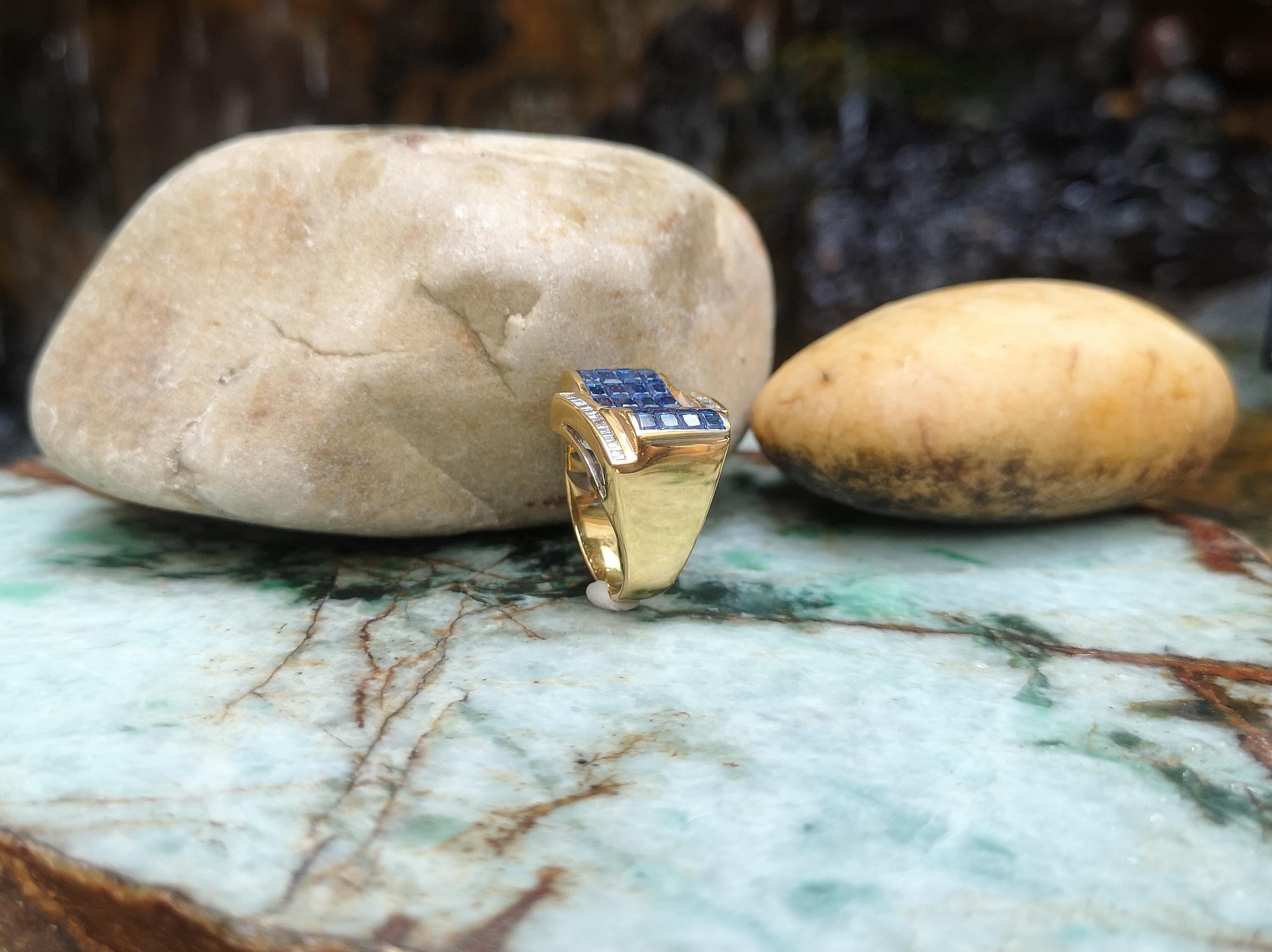 Blauer Saphir mit Diamantring aus 18 Karat Gold in Fassungen im Angebot 10