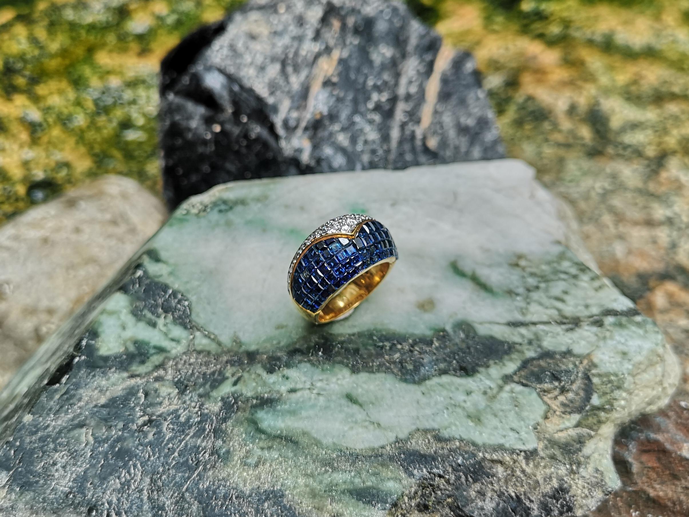 Blue Sapphire with Diamond Ring Set in 18 Karat Gold Settings For Sale 10