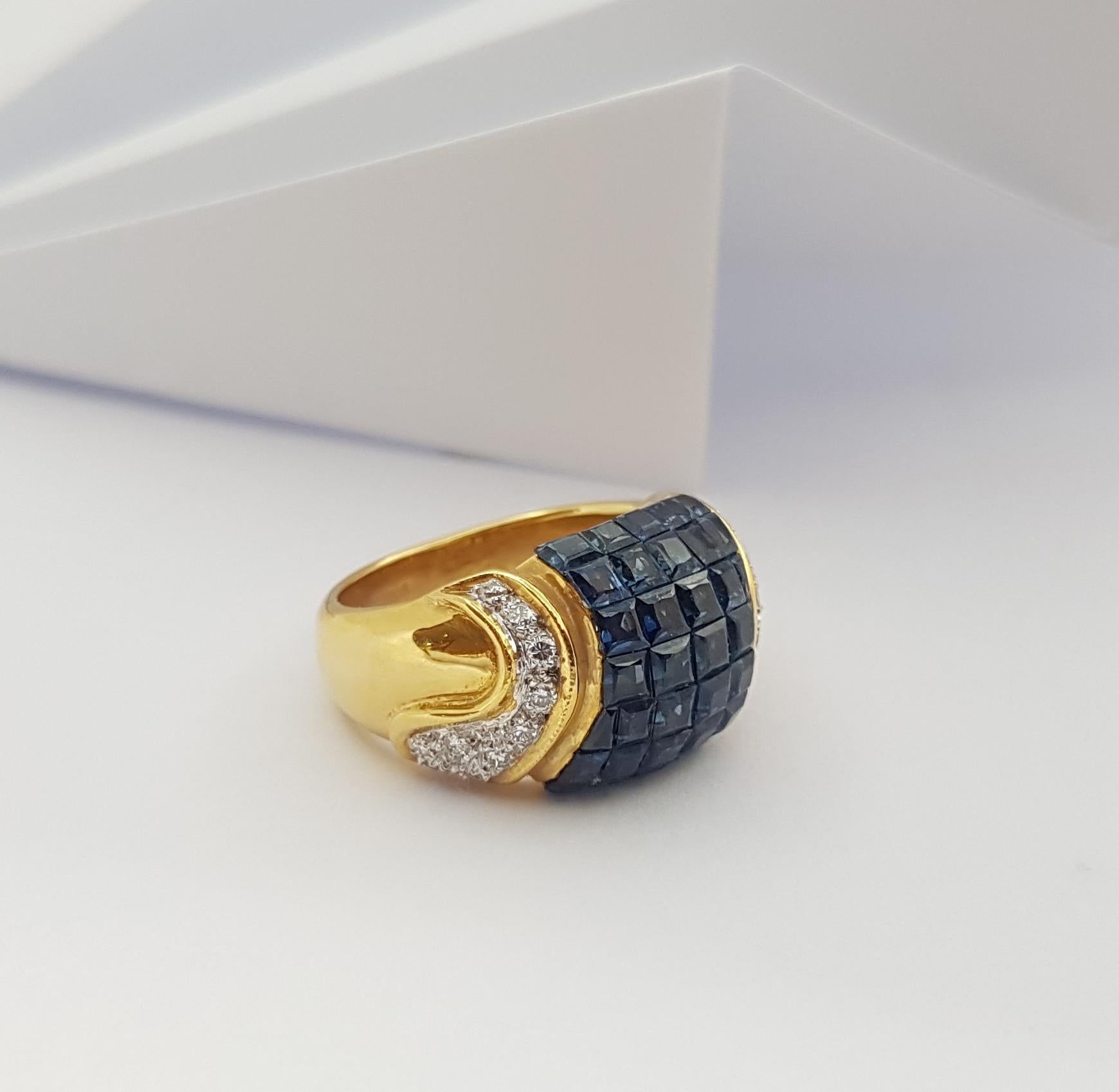 Blue Sapphire with Diamond Ring Set in 18 Karat Gold Settings For Sale 10