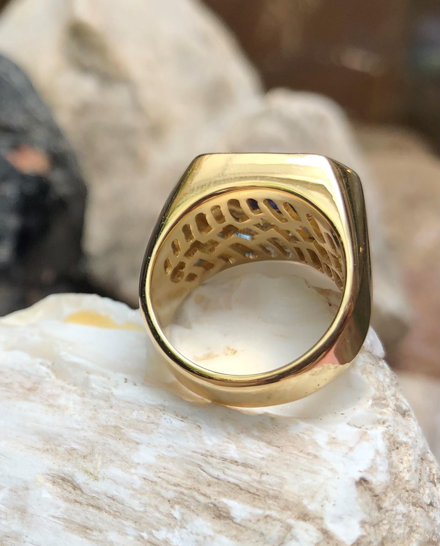Bague en or 18 carats avec saphir bleu et diamant en vente 11