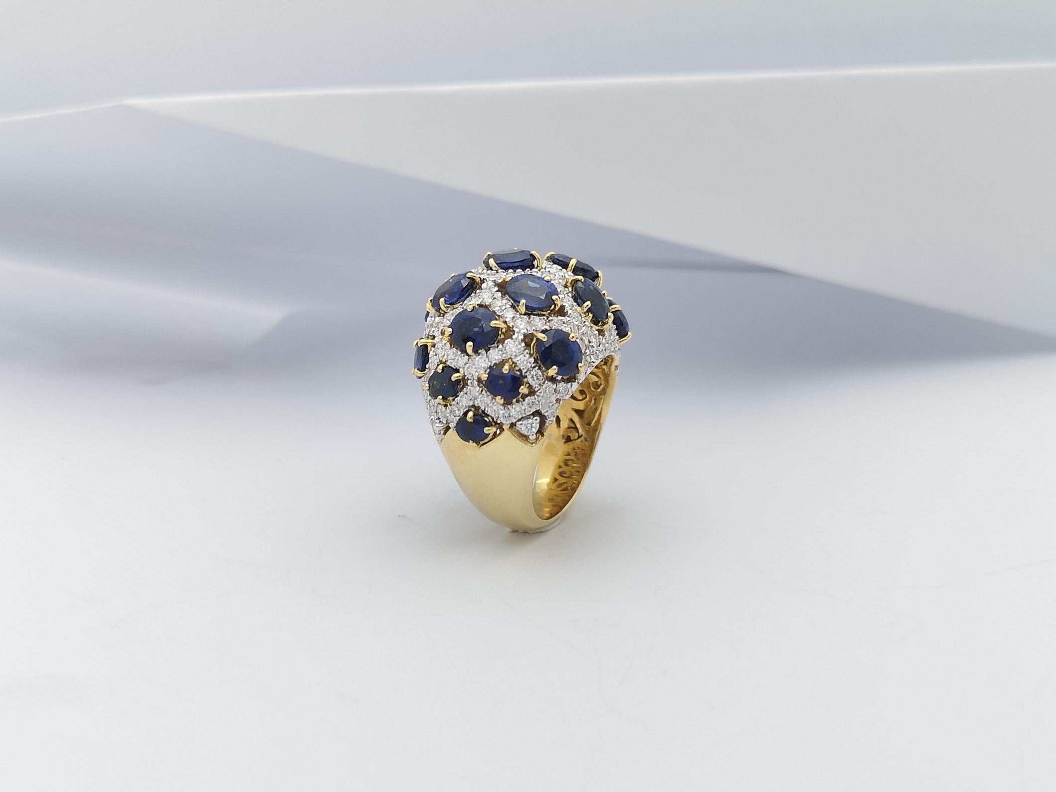Blue Sapphire with Diamond Ring Set in 18 Karat Gold Settings For Sale 12