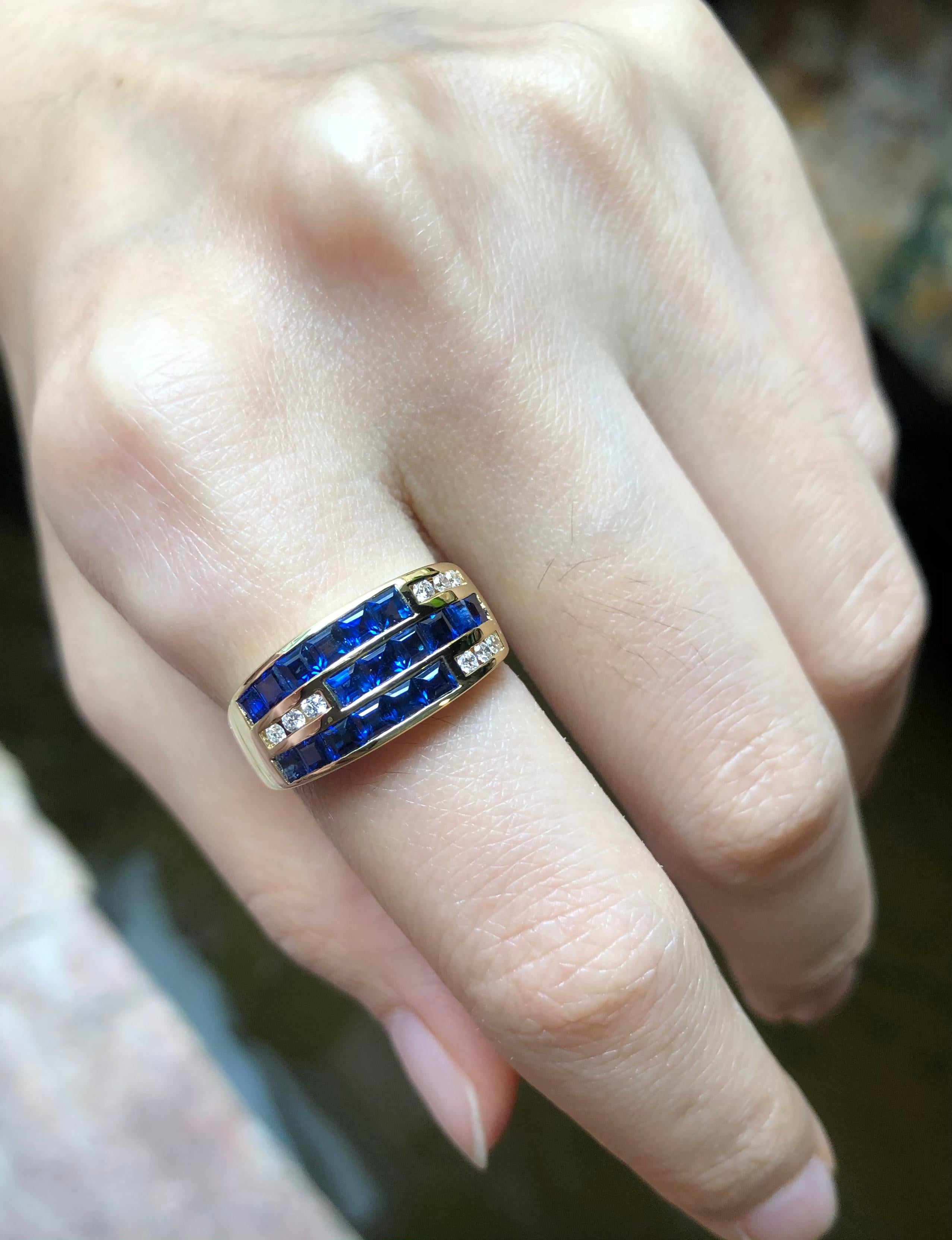 Blauer Saphir 1,57 Karat mit Diamant 0,12 Karat Ring in 18 Karat Goldfassung

Breite:  2.0 cm 
Länge: 0,9 cm
Ringgröße: 53
Gesamtgewicht: 6,22 Gramm

