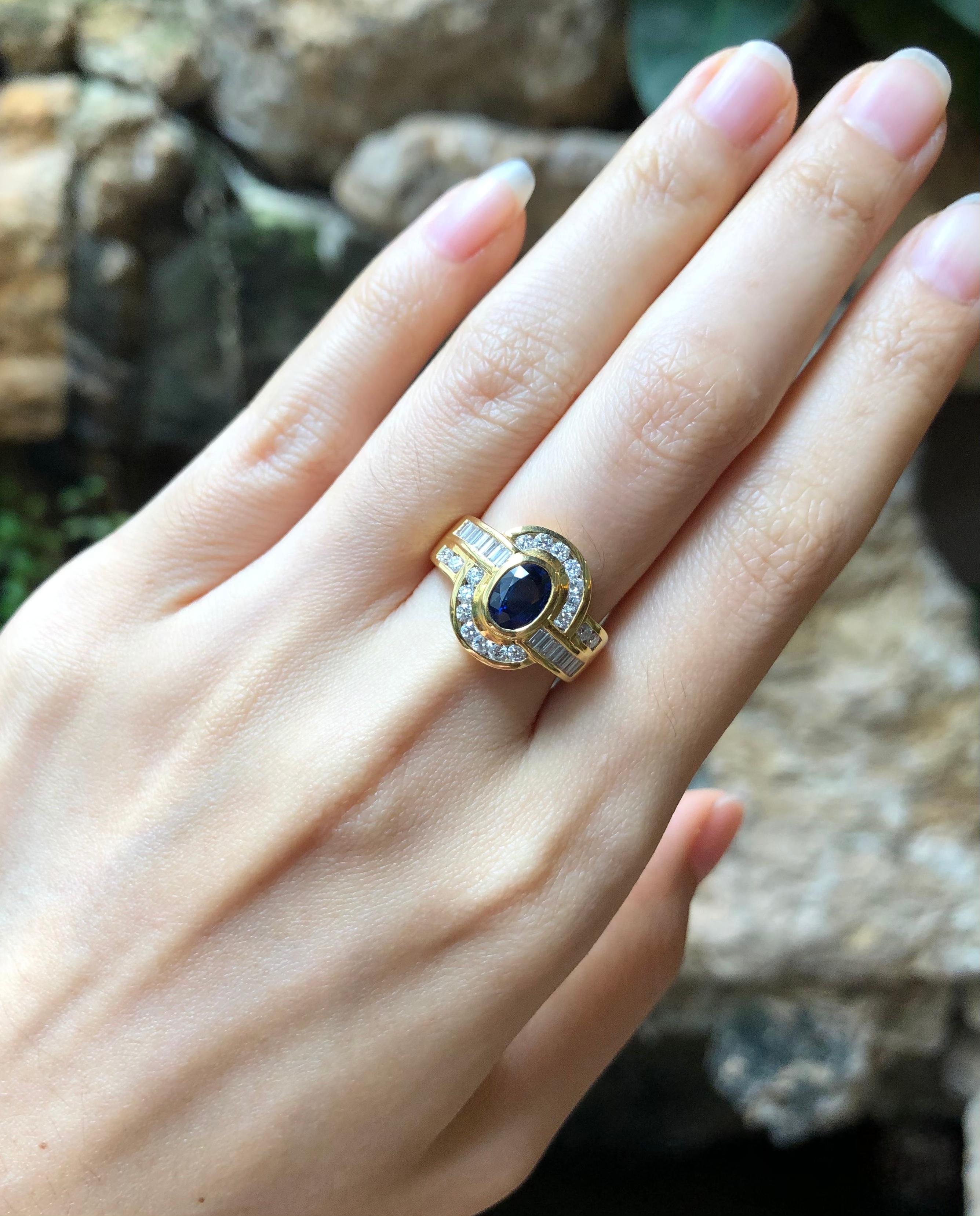 Blauer Saphir 1,25 Karat mit Diamant 0,76 Karat Ring in 18 Karat Goldfassung

Breite:  1,4 cm 
Länge: 1.4 cm
Ringgröße: 51
Gesamtgewicht: 7,08 Gramm

