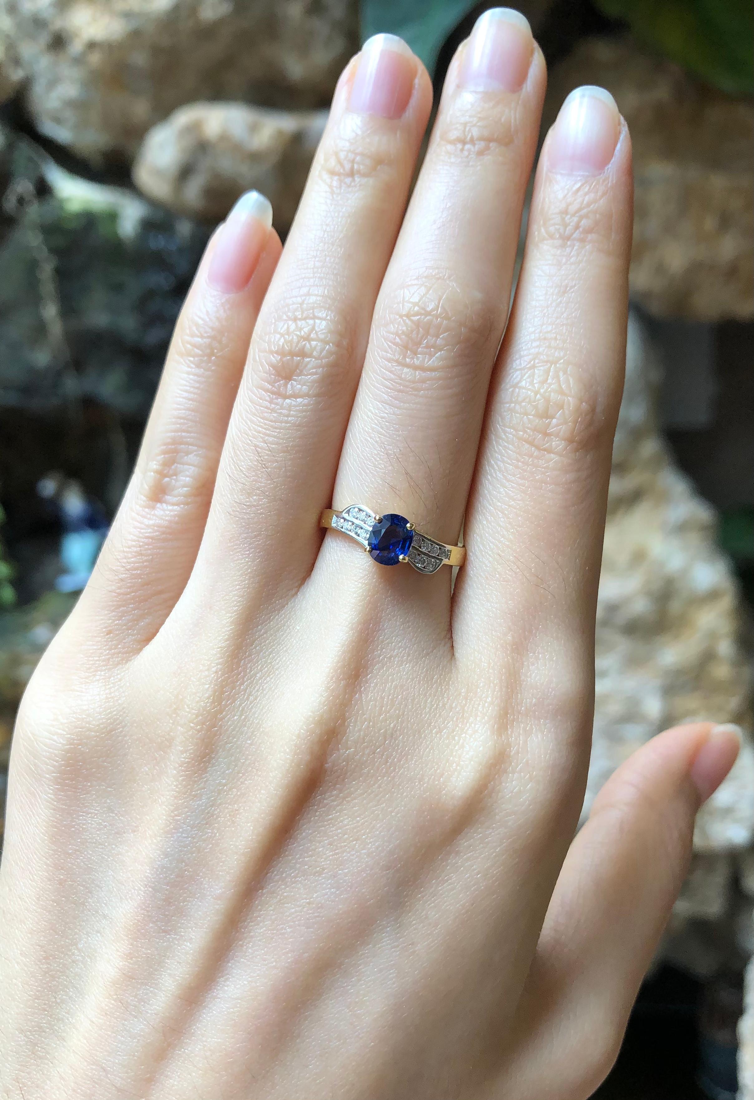 Blue Sapphire 0.74 carat with Diamond 0.16 carat Ring set in 18 Karat Gold Settings

Width:  0.5 cm 
Length: 0.6 cm
Ring Size: 51
Total Weight: 2.73 grams

