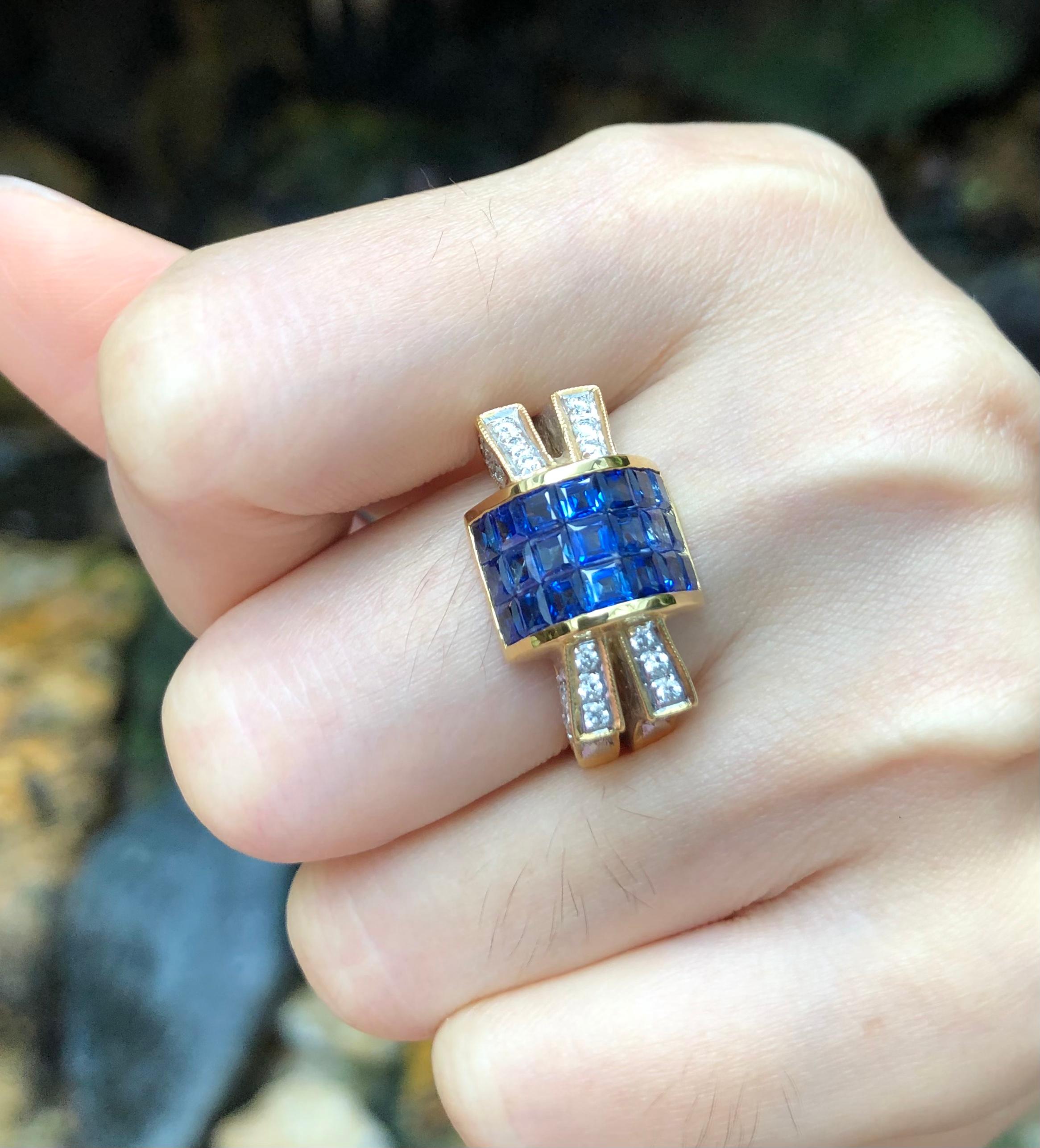 Blue Sapphire 3.10 carats with Diamond 0.50 carat Ring set in 18 Karat Gold Settings

Width:  2.1 cm 
Length:  1.3 cm
Ring Size: 54
Total Weight: 13.95 grams

