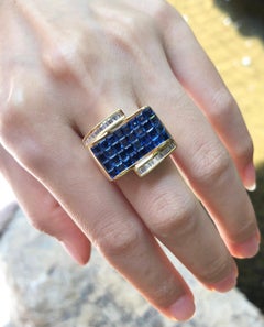 Blue Sapphire with Diamond Ring Set in 18 Karat Gold Settings