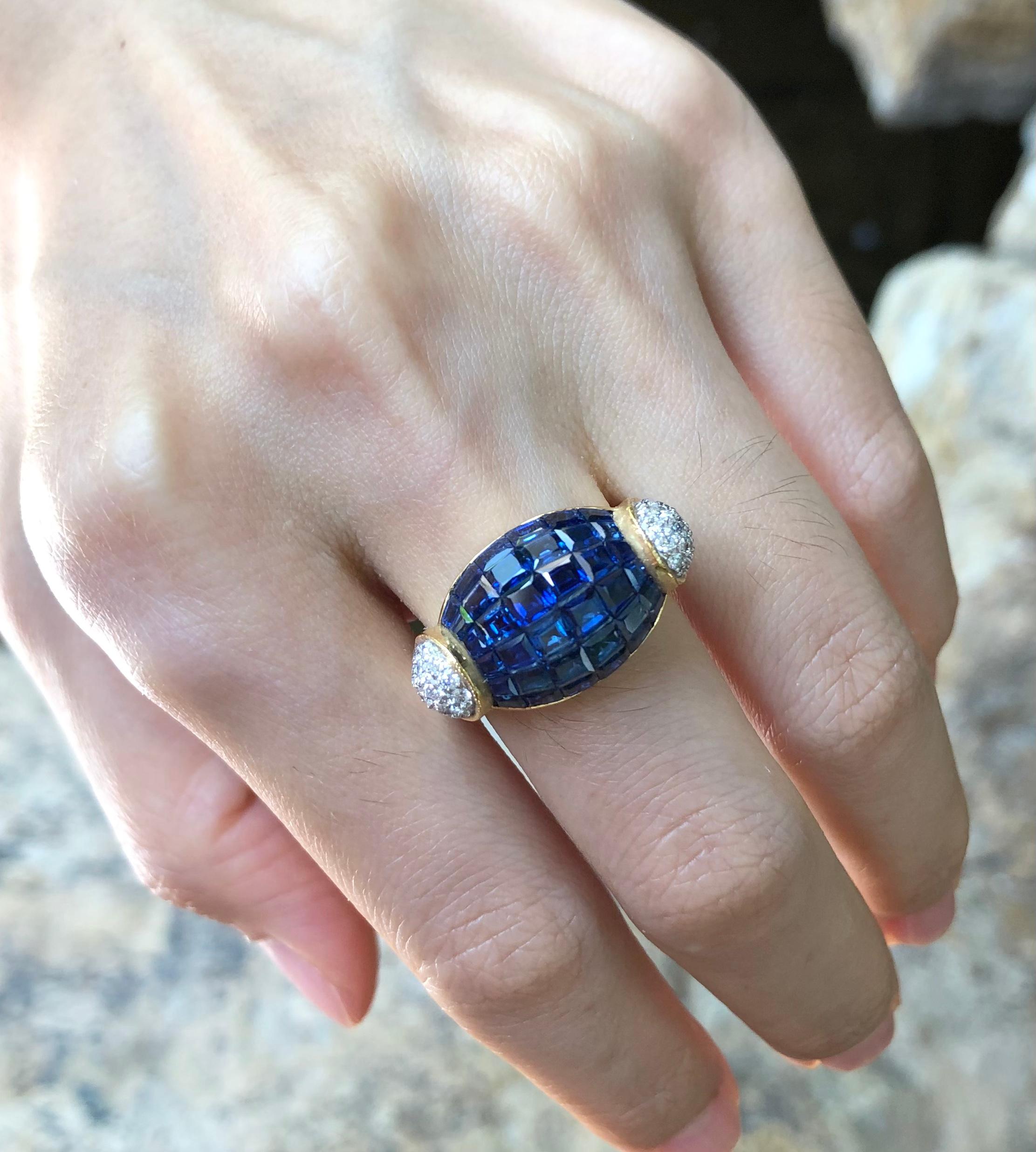Bague avec saphir bleu 6,83 carats et diamant 0,48 carat en or 18 carats

Largeur :  2.3 cm 
Longueur :  1.3 cm
Taille de l'anneau : 54
Poids total : 12,37 grammes

