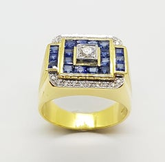 Blue Sapphire with Diamond Ring Set in 18 Karat Gold Settings