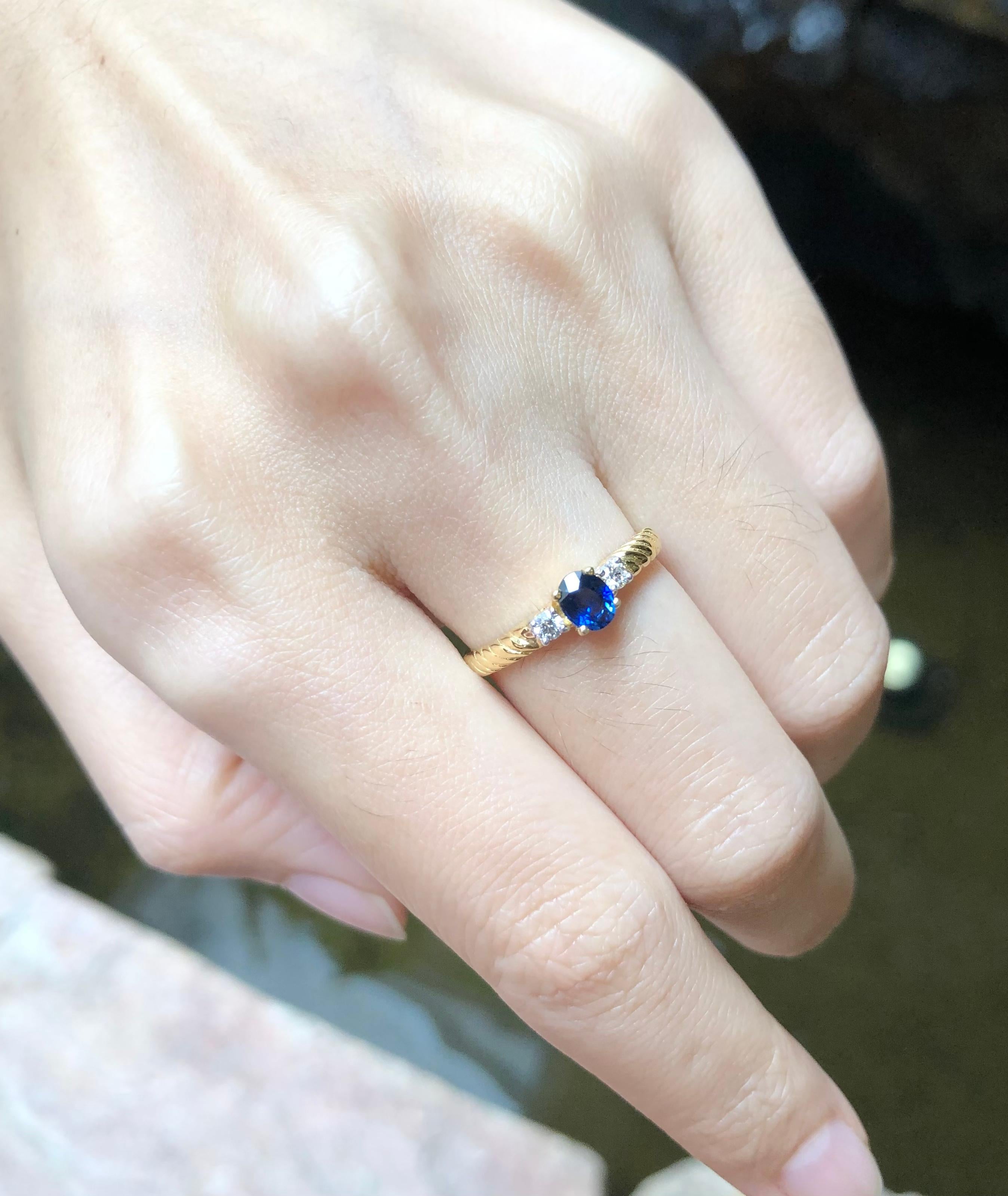 Blue Sapphire 0.39 carat with Diamond 0.09 carat Ring set in 18 Karat Gold Settings

Width:  0.9 cm 
Length: 0.5 cm
Ring Size: 52
Total Weight: 2.15 grams

Blue Sapphire
Width:  0.4 cm 
Length: 0.5 cm

