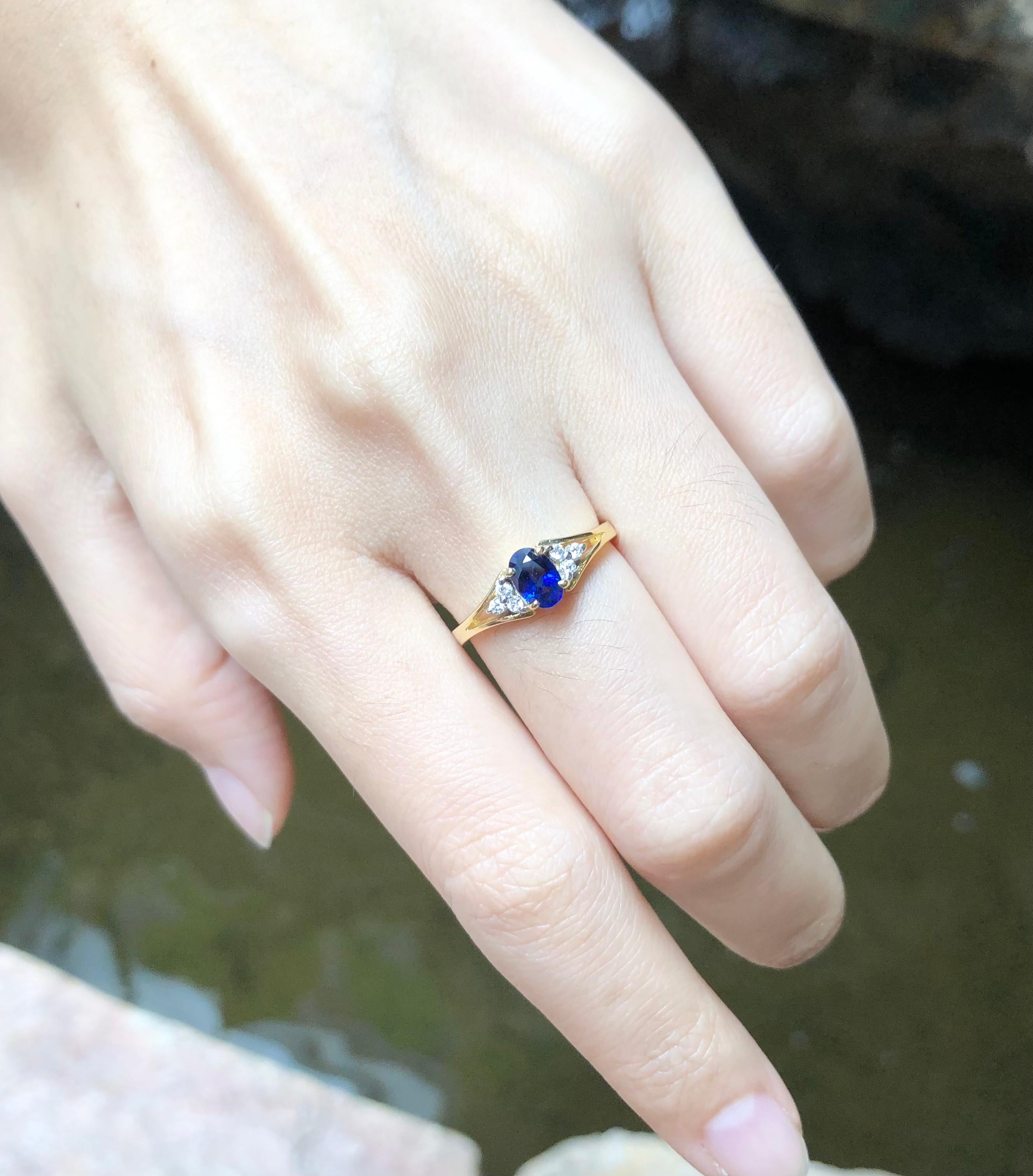 Blue Sapphire 0.61 carat with Diamond 0.07 carat Ring set in 18 Karat Gold Settings

Width:  1.1 cm 
Length: 0.6 cm
Ring Size: 53
Total Weight: 2.68 grams

Blue Sapphire 
Width:  0.4 cm 
Length: 0.6 cm

