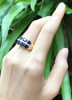 Blue Sapphire with Diamond Ring Set in 18 Karat Gold Settings