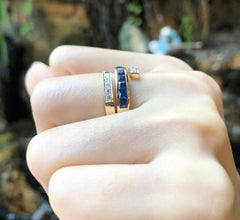 Anillo Zafiro Azul con Diamantes Engastado en Oro de 18 Kilates