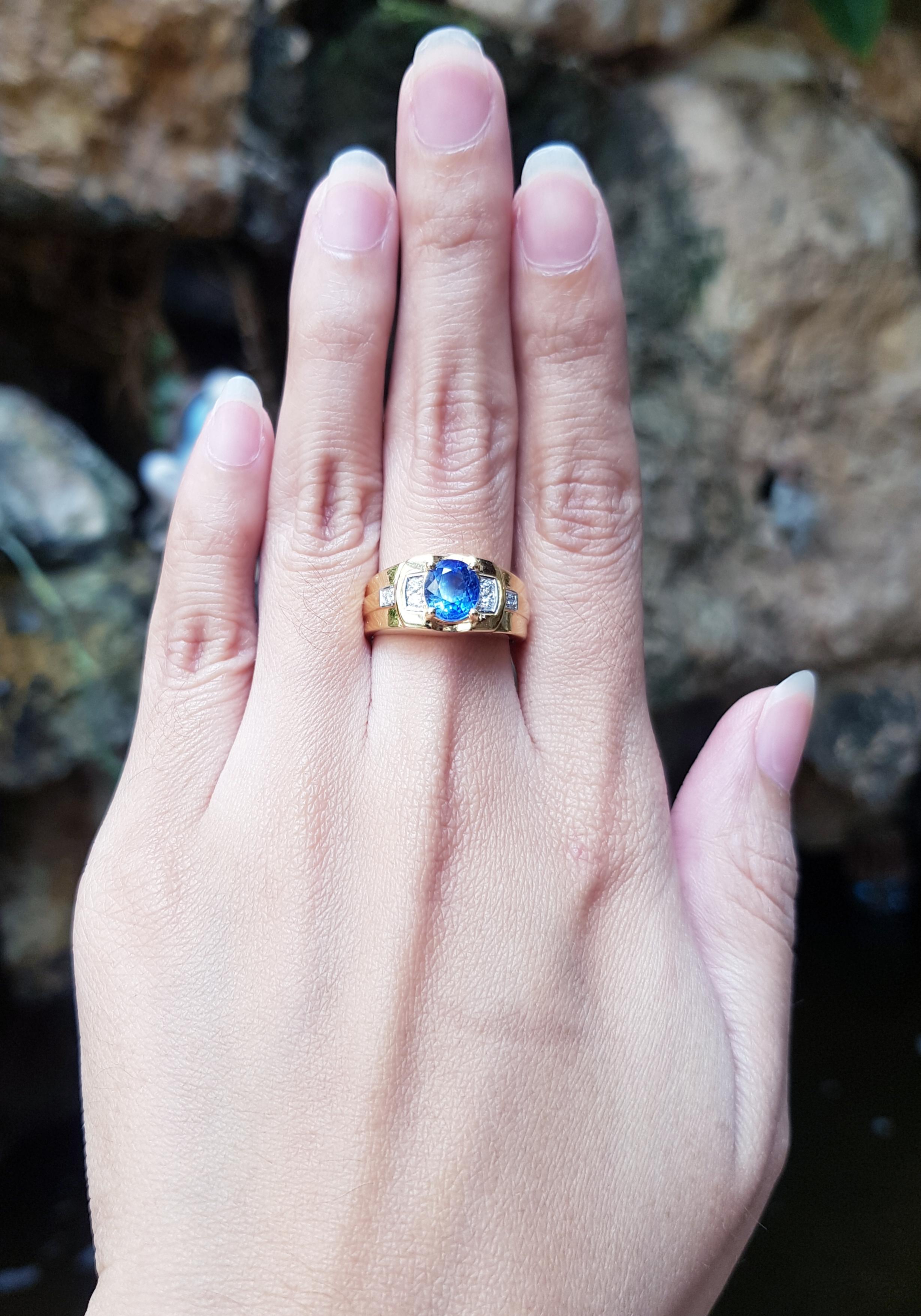 Blue Sapphire 1.94 carats with Diamond 0.11 carat Ring set in 18 Karat Gold Settings

Width: 0.6 cm 
Length: 0.8 cm
Ring Size: 53
Total Weight: 8.06 grams


