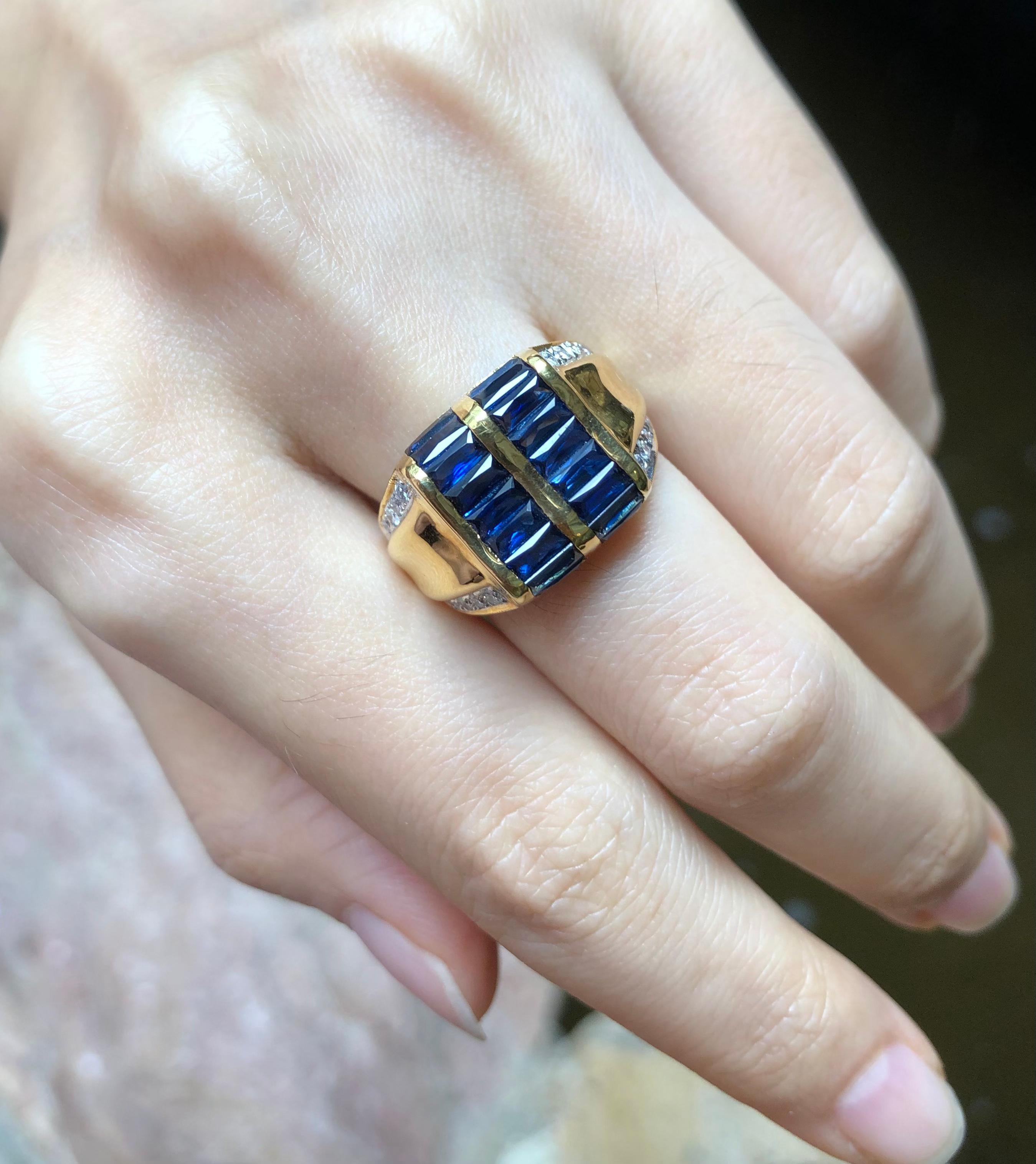 Taille mixte Bague en or 18 carats avec saphir bleu et diamant en vente
