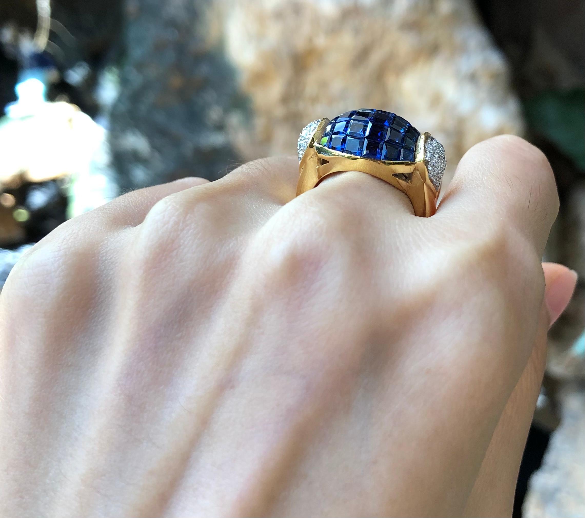 Blauer blauer Saphir mit Diamantring in 18 Karat Goldfassung (Gemischter Schliff) im Angebot