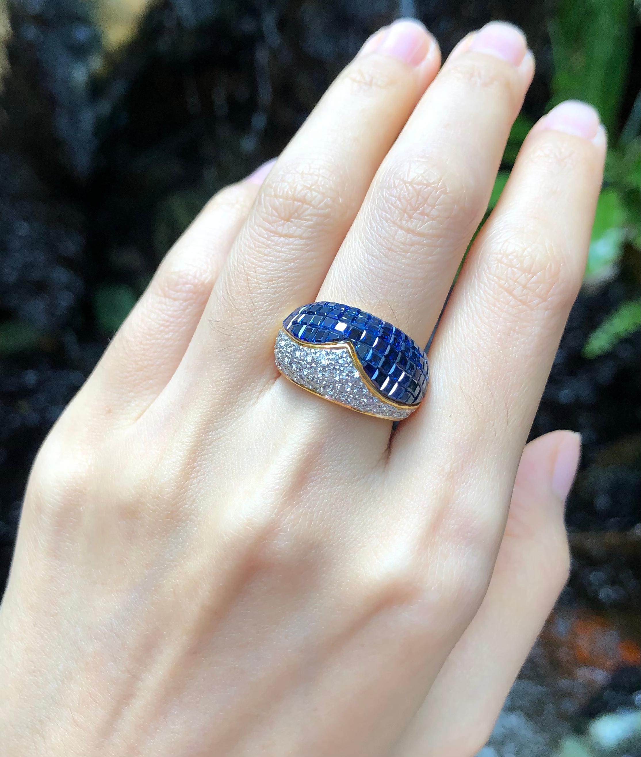 Mixed Cut Blue Sapphire with Diamond Ring Set in 18 Karat Gold Settings For Sale