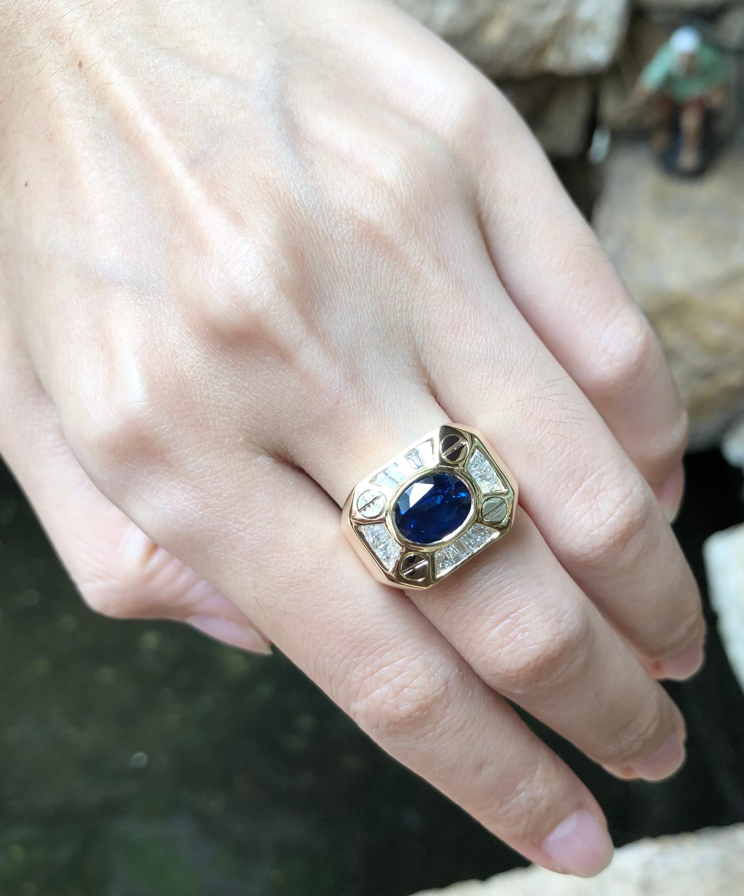 Taille mixte Bague en or 18 carats avec saphir bleu et diamant en vente