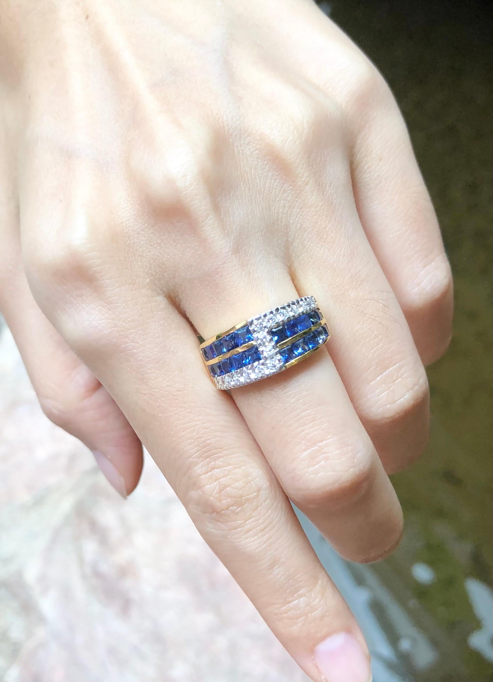 Mixed Cut Blue Sapphire with Diamond Ring Set in 18 Karat Gold Settings For Sale
