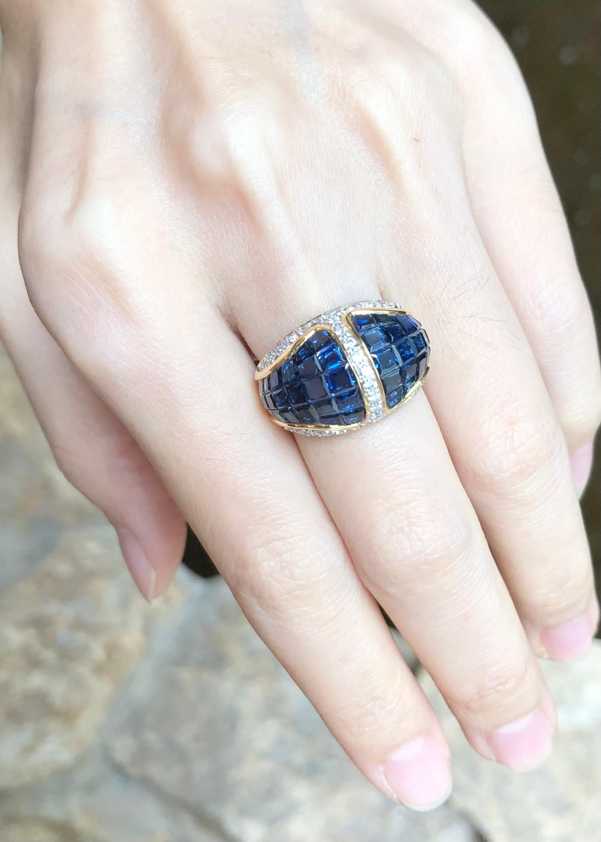 Mixed Cut Blue Sapphire with Diamond Ring set in 18 Karat Gold Settings For Sale