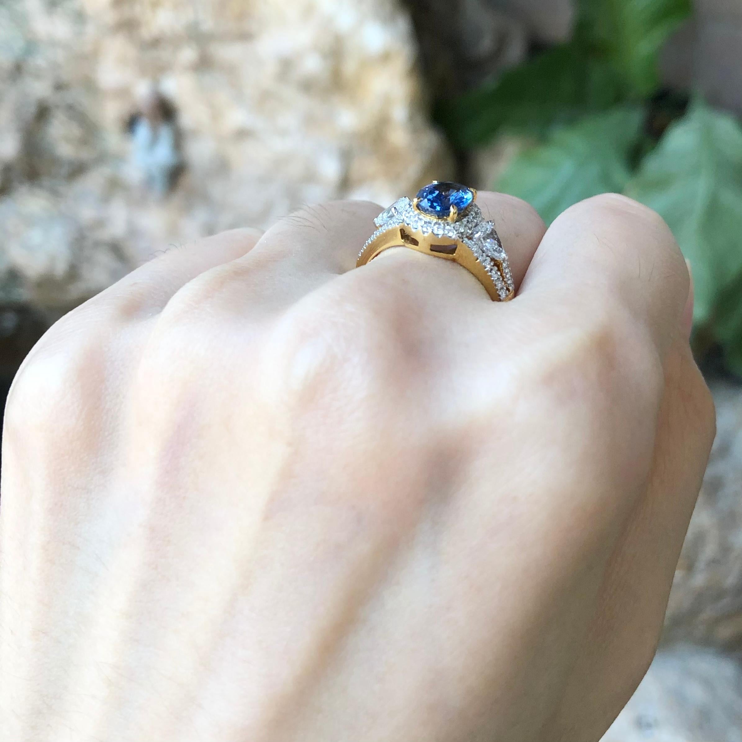 Mixed Cut Blue Sapphire with Diamond Ring Set in 18 Karat Gold Settings For Sale