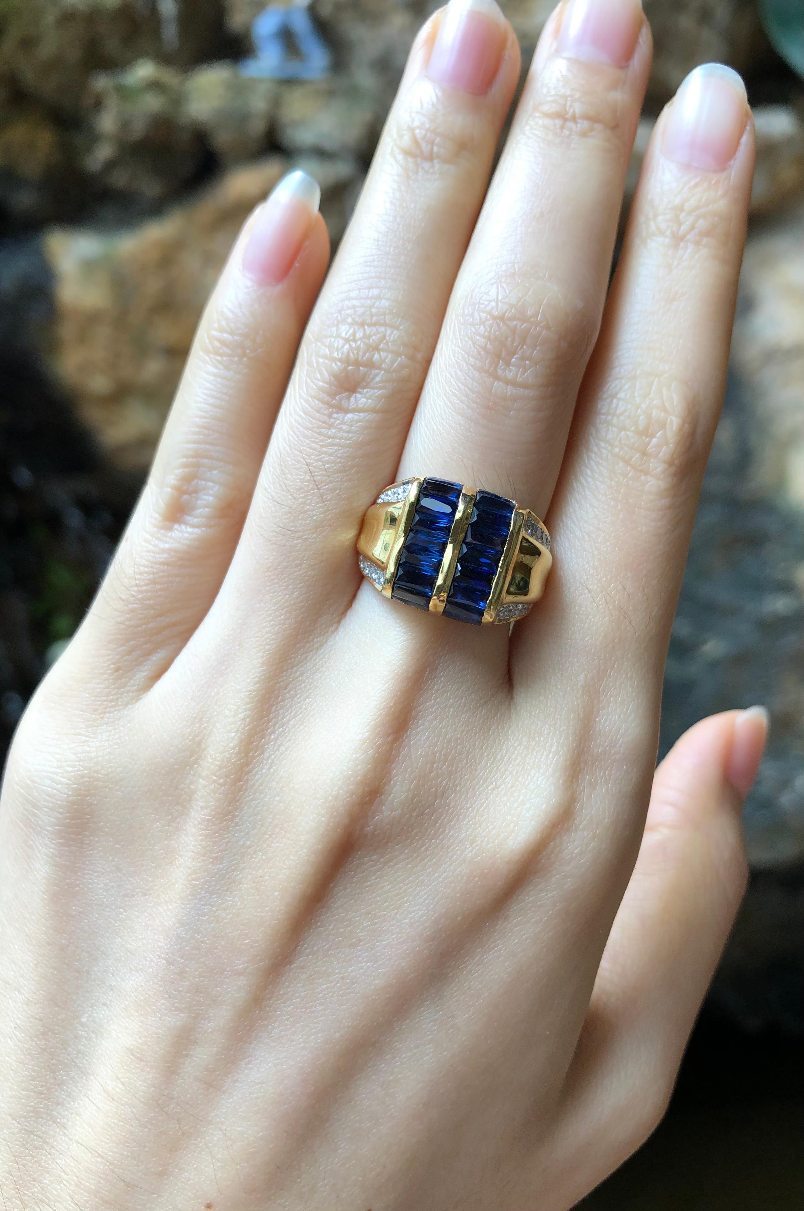 Bague en or 18 carats avec saphir bleu et diamant Neuf - En vente à Bangkok, TH