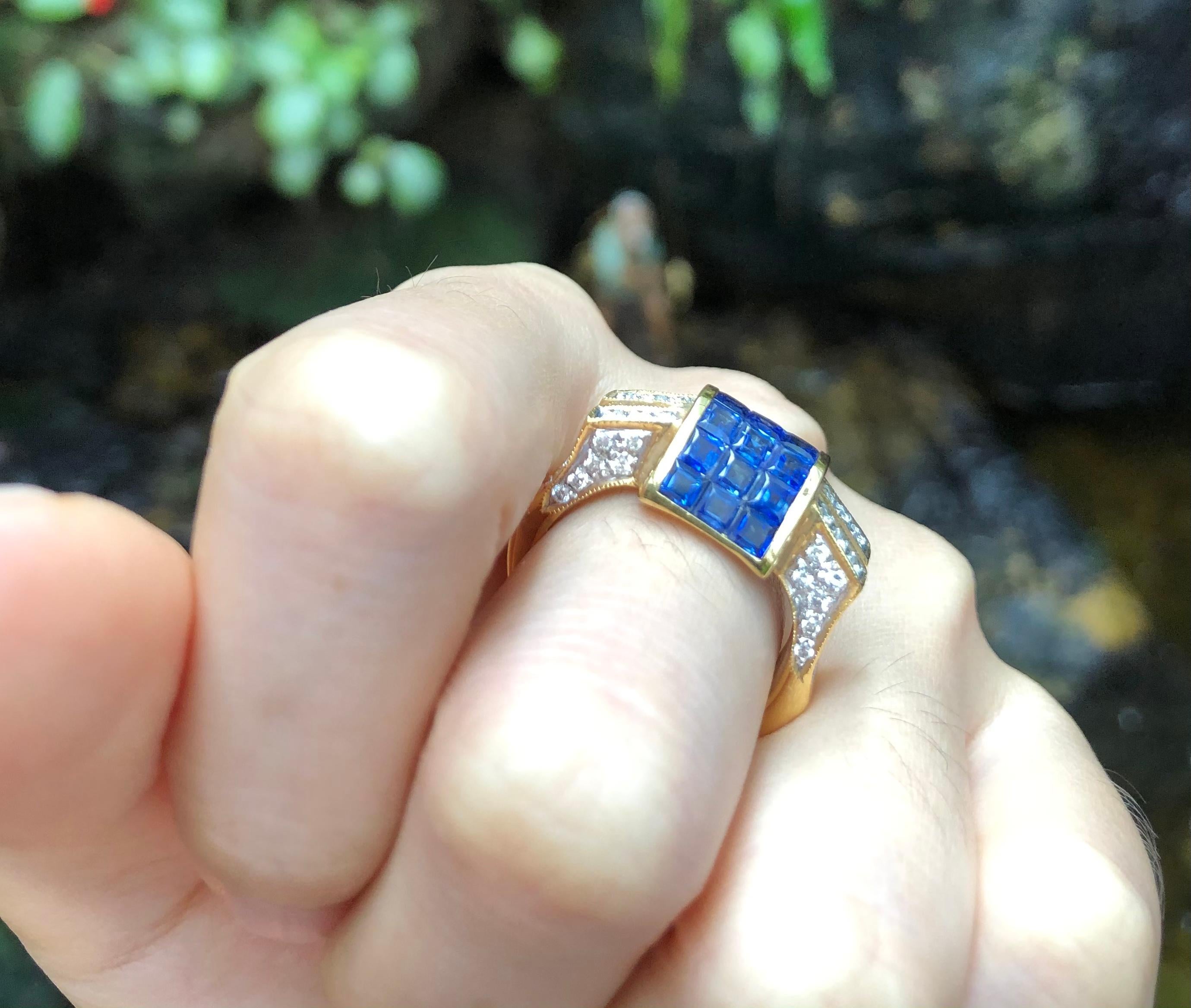 Blauer blauer Saphir mit Diamantring in 18 Karat Goldfassung Damen im Angebot