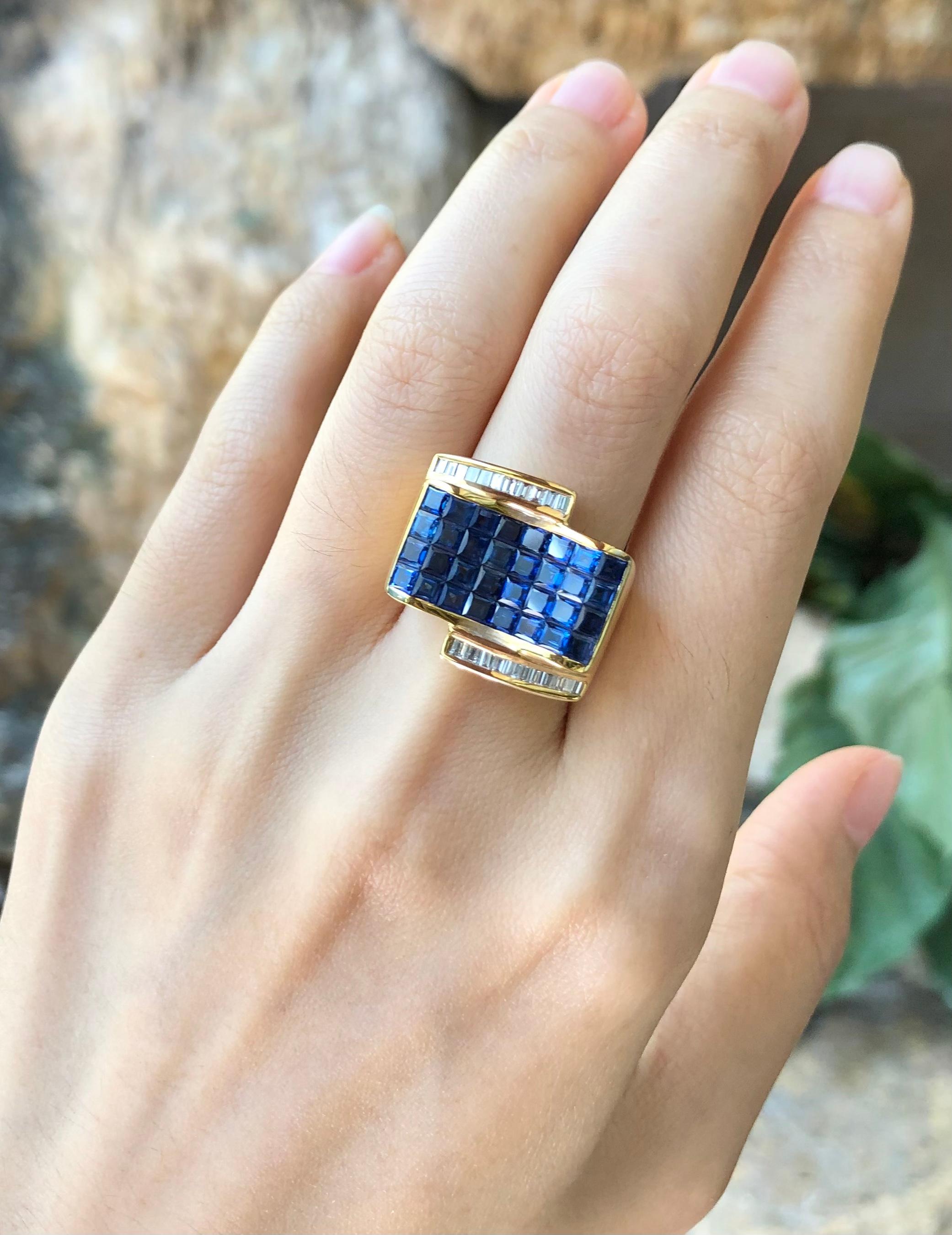 Blauer Saphir mit Diamantring aus 18 Karat Gold in Fassungen im Zustand „Neu“ im Angebot in Bangkok, TH